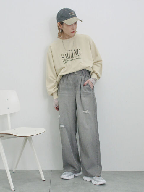 Samansa Mos2 blue「ミニ裏毛アソートプリントプルオーバー」|Tシャツ・カットソー|