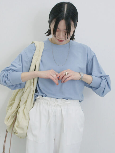 Samansa Mos2 blue「ミニ裏毛アソートプリントプルオーバー」|Tシャツ・カットソー|