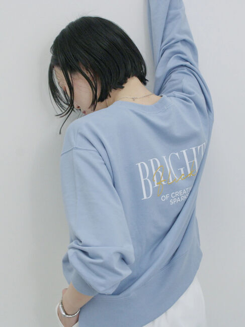 Samansa Mos2 blue「ミニ裏毛アソートプリントプルオーバー」|Tシャツ・カットソー|ブルー