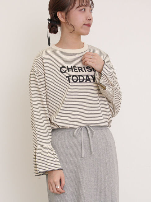 Samansa Mos2「袖口フリルメロウロゴプリントロンT」|Tシャツ・カットソー|