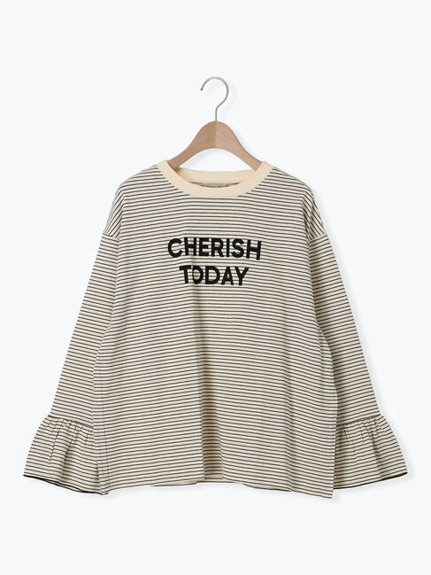 Samansa Mos2「袖口フリルメロウロゴプリントロンT」|Tシャツ・カットソー|