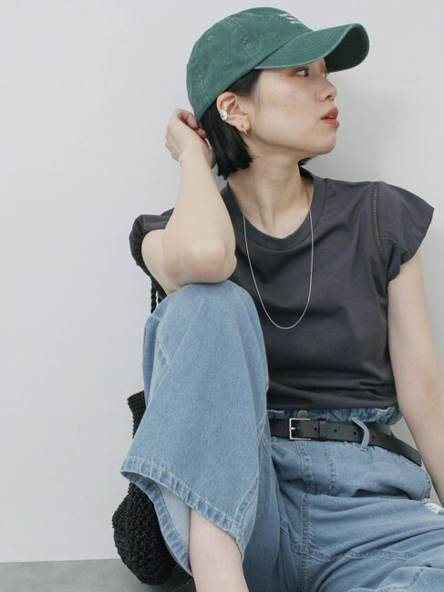 Samansa Mos2 blue「ハシゴレース付きフレンチTシャツ」|Tシャツ・カットソー|