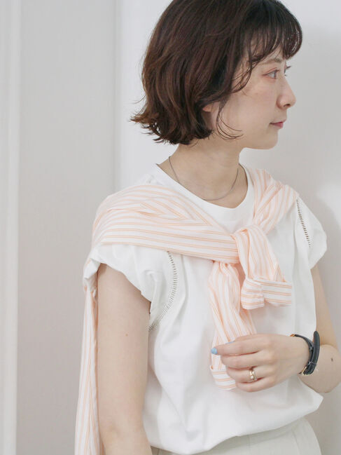 Samansa Mos2 blue「ハシゴレース付きフレンチTシャツ」|Tシャツ・カットソー|