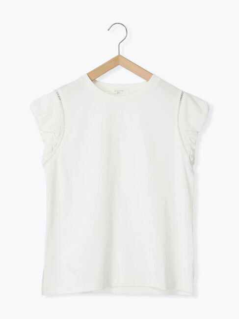 Samansa Mos2 blue「ハシゴレース付きフレンチTシャツ」|Tシャツ・カットソー|