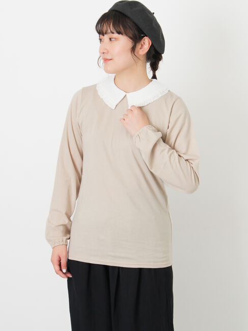 Samansa Mos2「ドビーフリル襟カットソー」|Tシャツ・カットソー|ベージュ