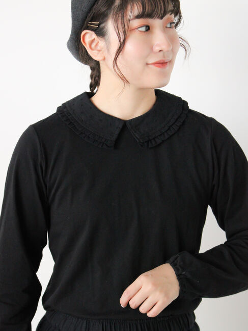 Samansa Mos2「ドビーフリル襟カットソー」|Tシャツ・カットソー|ブラック