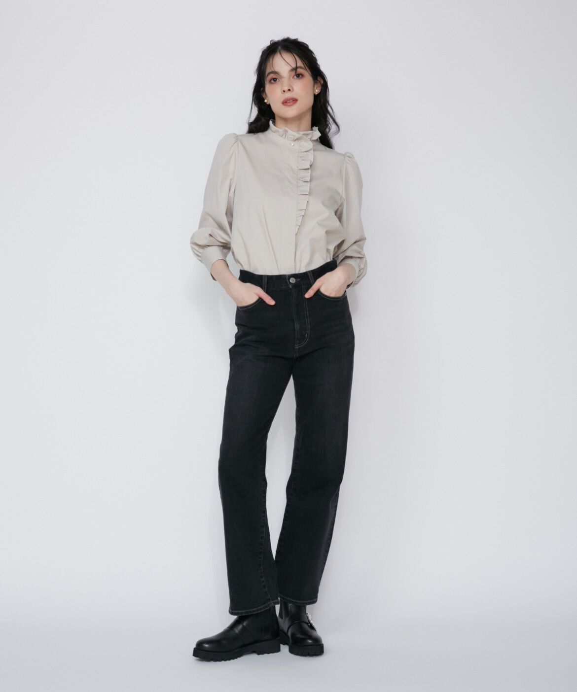 Maglie le cassetto「《Maglie Jeans》ハイウエストセミワイドジーンズ」|デニム|