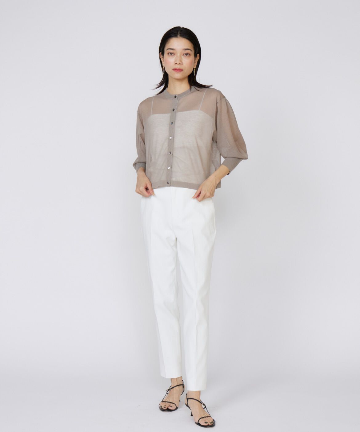 INED「《大きいサイズ》シアーニットカーディガン」|カーディガン|