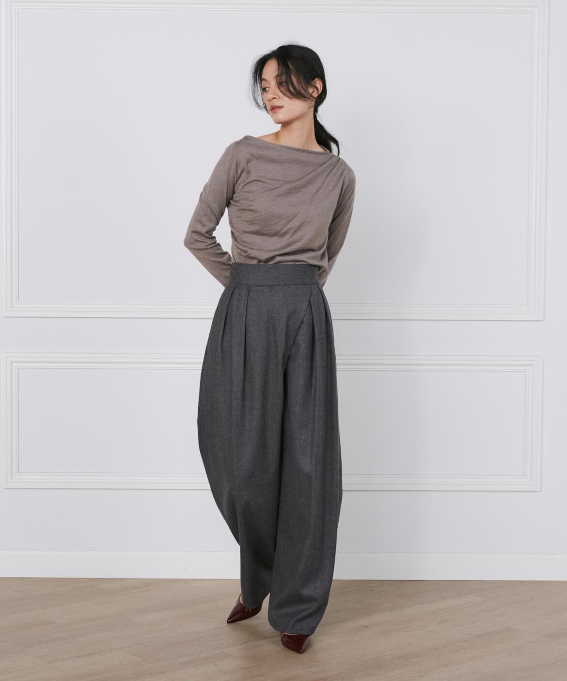 INED「《大きいｻｲｽﾞ》ｳｰﾙｼﾙｸｶｼﾐﾔﾄﾞﾚｰﾌﾟﾆｯﾄ《la veille by 」|ニット・セーター|