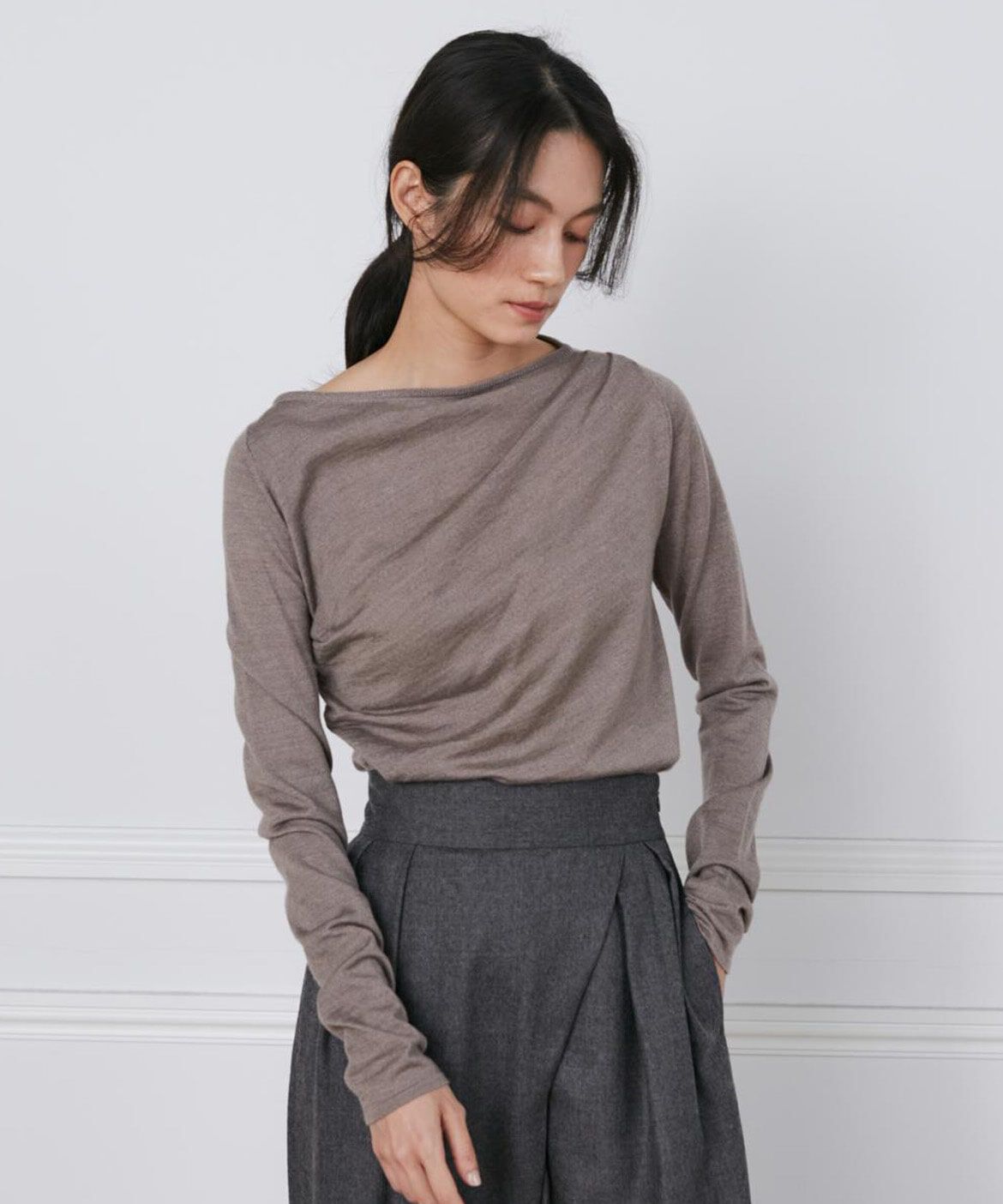 INED「《大きいｻｲｽﾞ》ｳｰﾙｼﾙｸｶｼﾐﾔﾄﾞﾚｰﾌﾟﾆｯﾄ《la veille by 」|ニット・セーター|