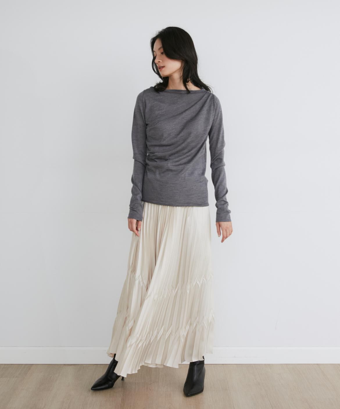 INED「《大きいｻｲｽﾞ》ｳｰﾙｼﾙｸｶｼﾐﾔﾄﾞﾚｰﾌﾟﾆｯﾄ《la veille by 」|ニット・セーター|