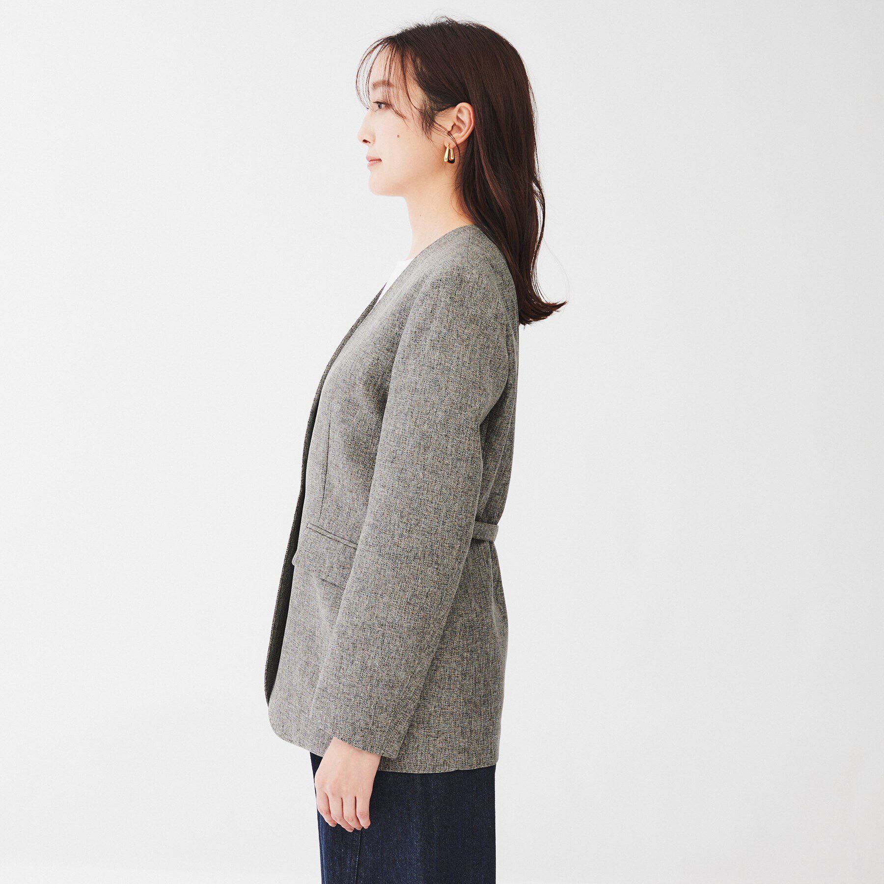 UNTITLED「【ツイードライク/セットアップ可】 メランジカラーレスジャケット」|ノーカラージャケット|