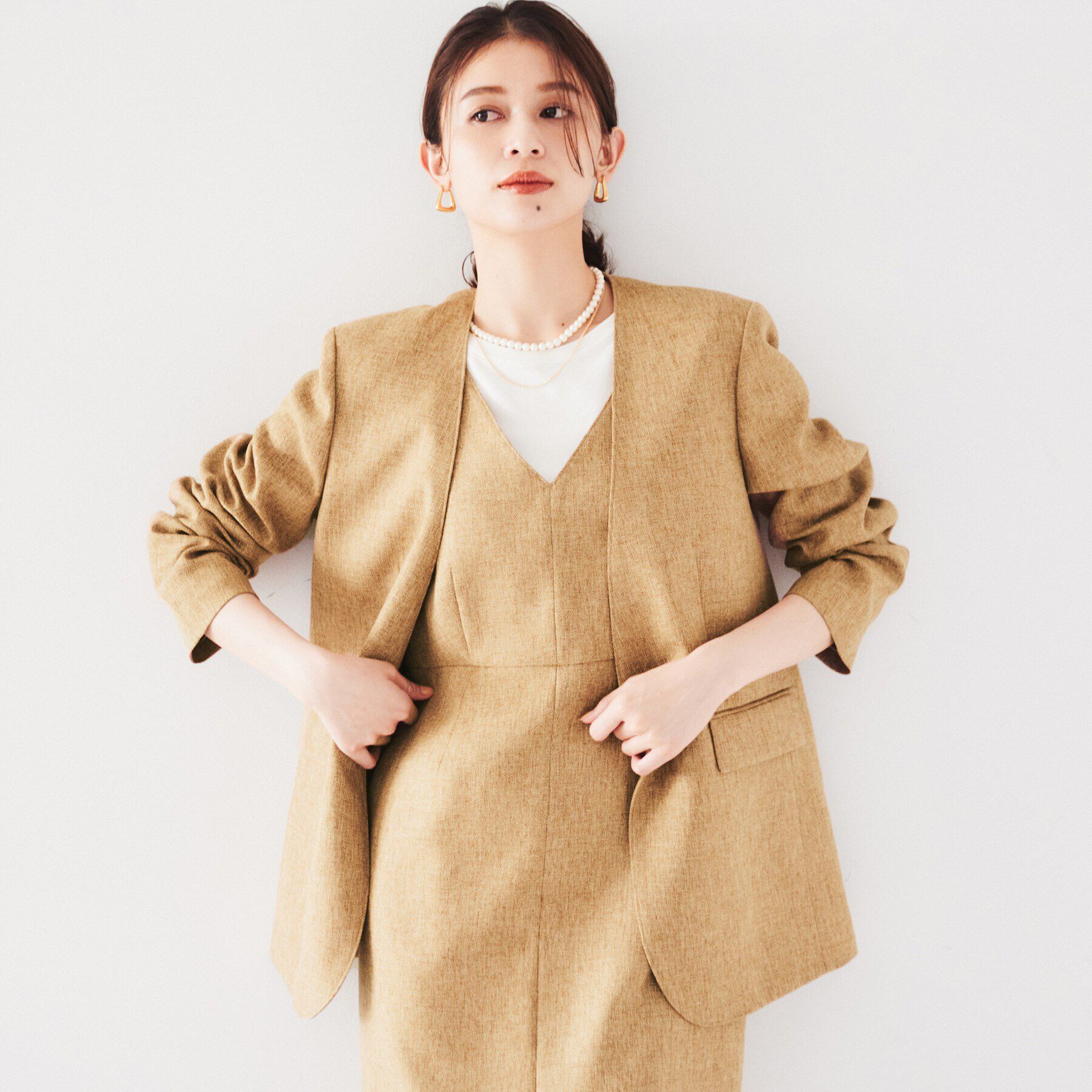 UNTITLED「【ツイードライク/セットアップ可】 メランジカラーレスジャケット」|ノーカラージャケット|