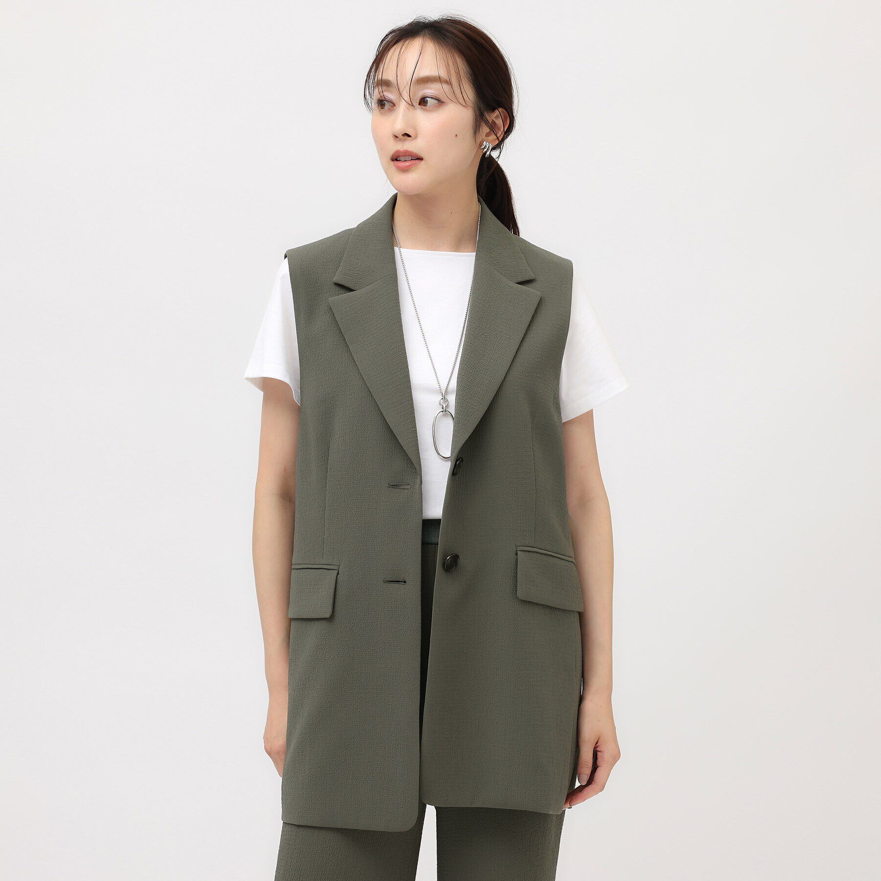 UNTITLED「【凹凸素材/セットアップ可】クレープダブル テーラードベスト」|ベスト・ジレ|