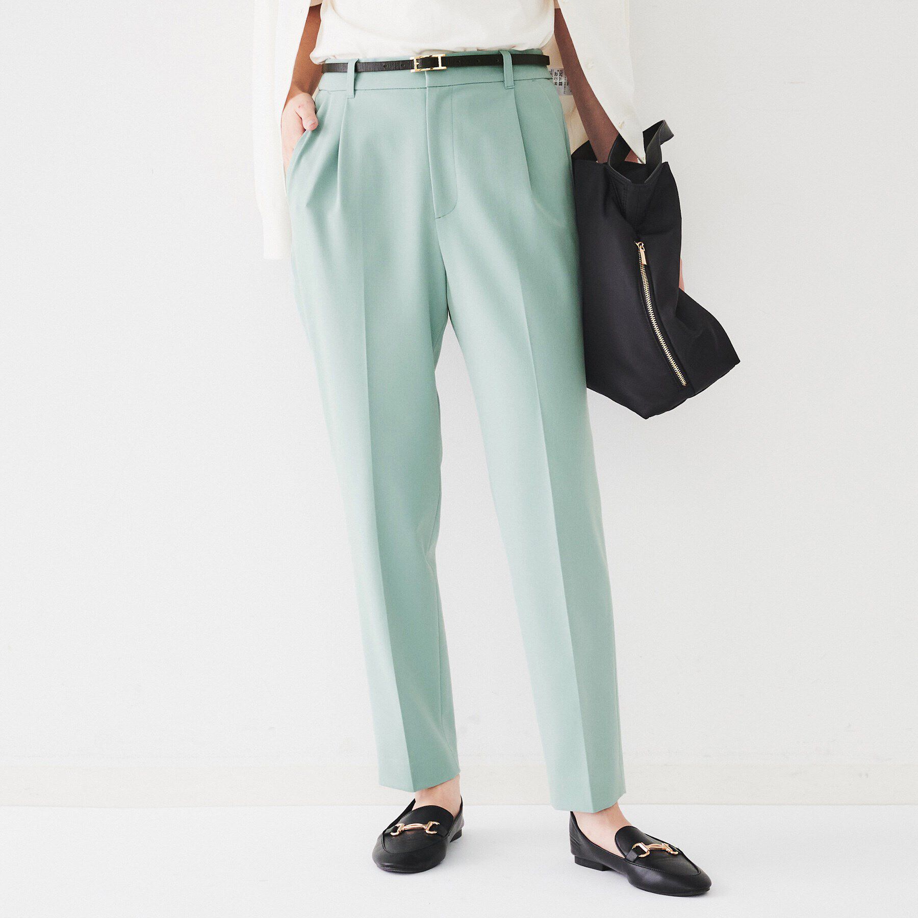 UNTITLED「【ストレッチ/後ろウエストゴム】タックテーパードパンツ」|その他|ミントグリーン(02