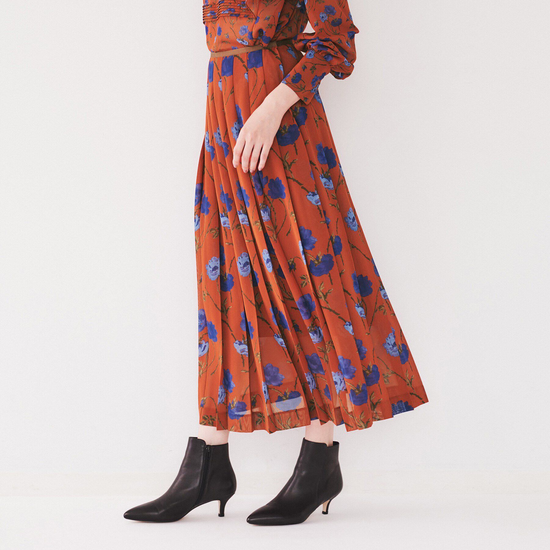 UNTITLED「【セットアップ可能/洗える/柄スカート】フラワーシフォンプリーツスカート」|スカート|