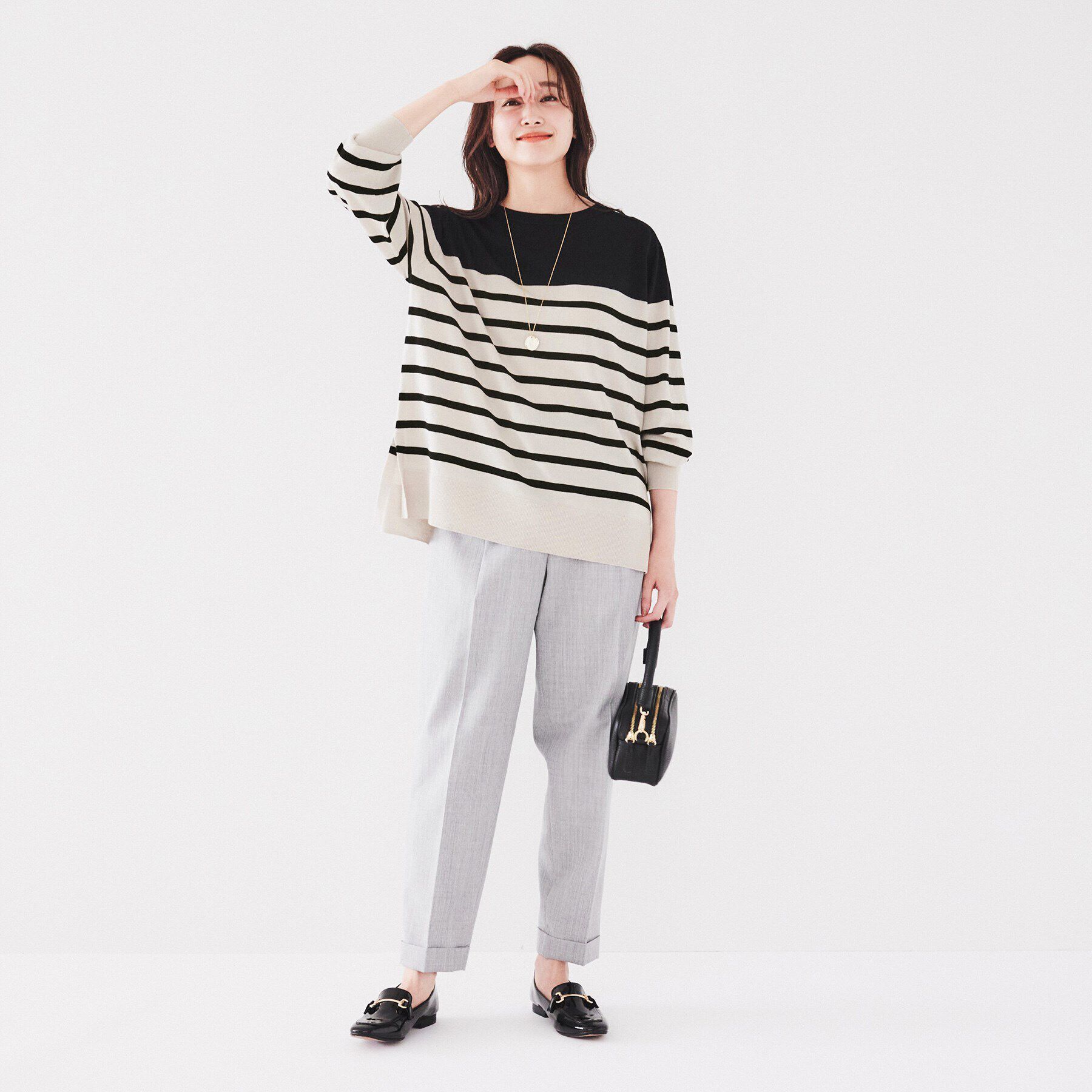 UNTITLED「【体型カバー】ウール ロング丈プルオーバーニット」|ニット・セーター|