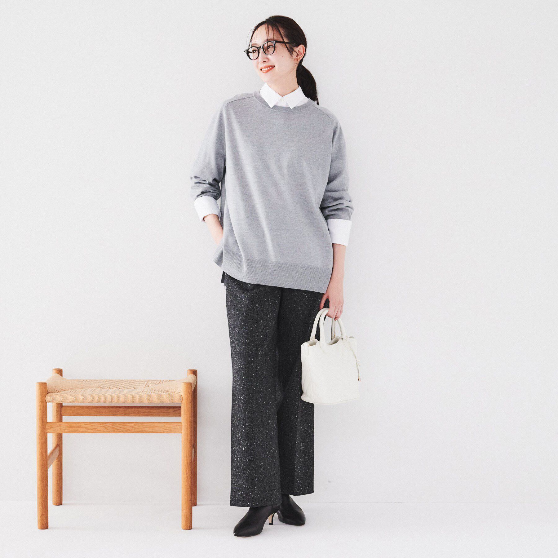 UNTITLED「【体型カバー】ウール ロング丈プルオーバーニット」|ニット・セーター|