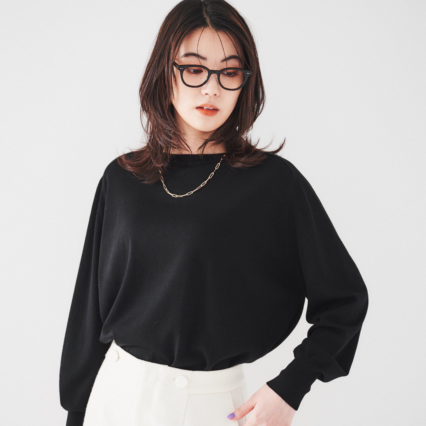 UNTITLED「【体型カバー】ウール ロング丈プルオーバーニット」|ニット・セーター|