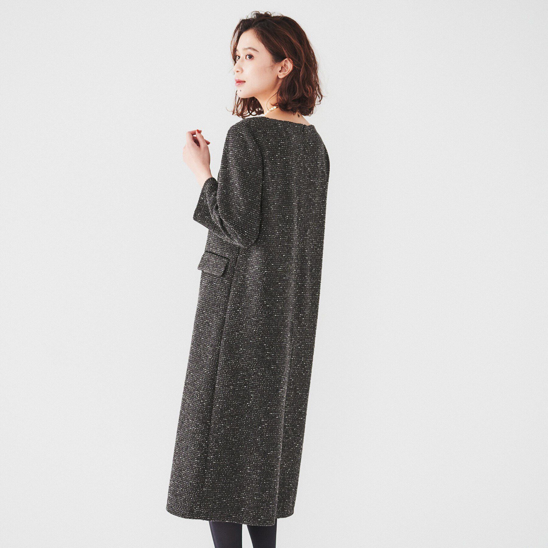 UNTITLED「【日本製/きれいめ】ツイードライクジャージ サックワンピース」|ワンピース|