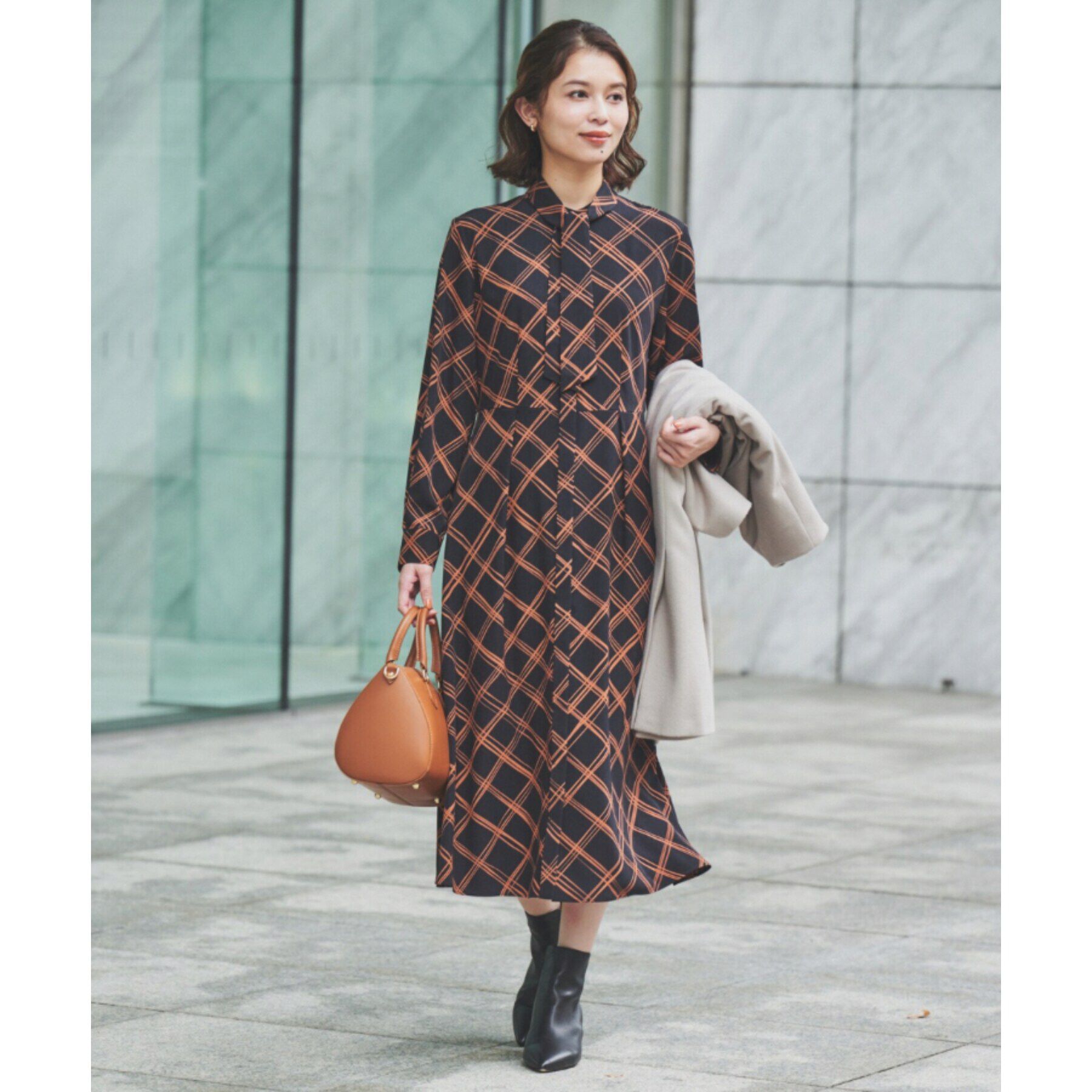 UNTITLED「【2WAY/きちんと感】チェック柄ボウタイワンピース」|ワンピース|