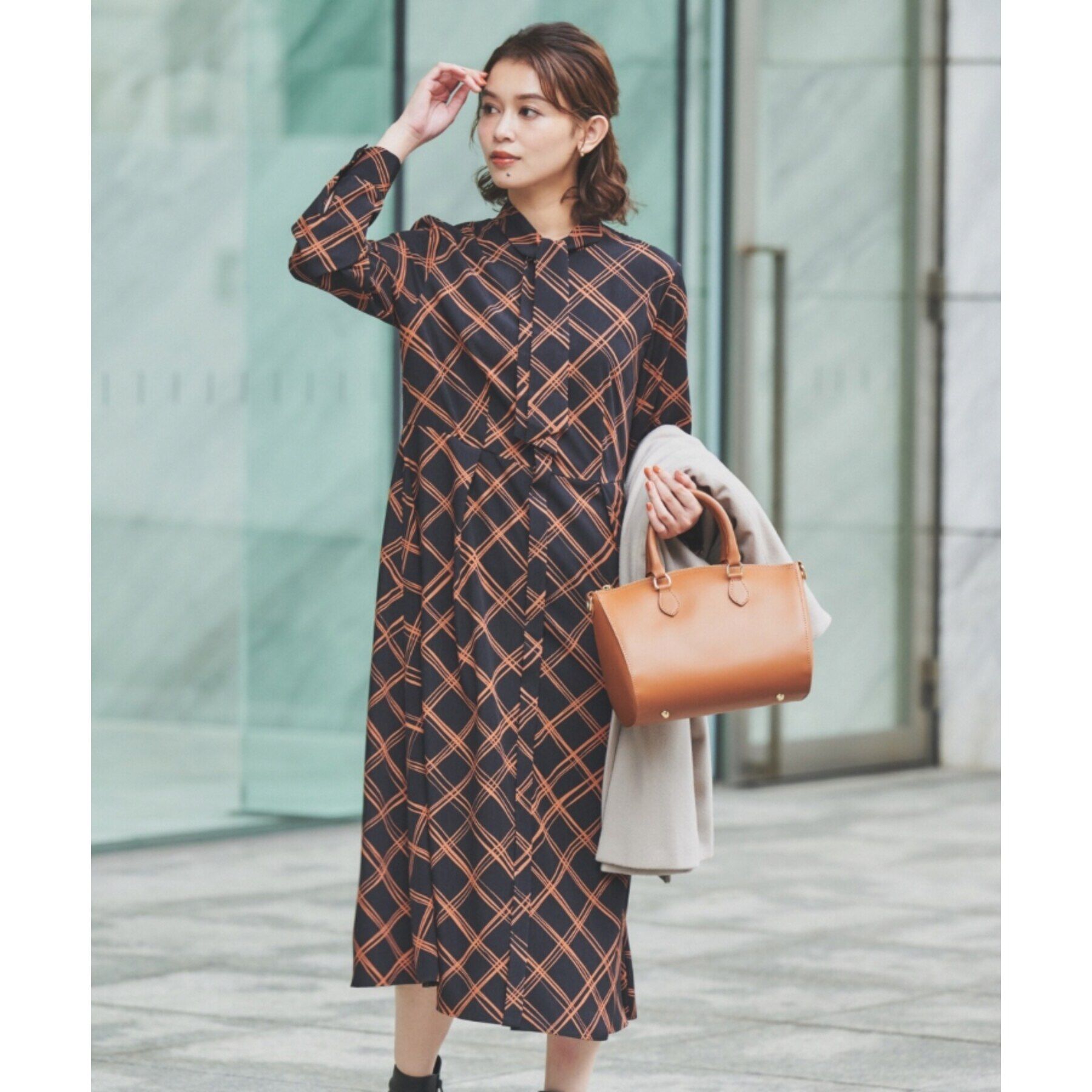 UNTITLED「【2WAY/きちんと感】チェック柄ボウタイワンピース」|ワンピース|