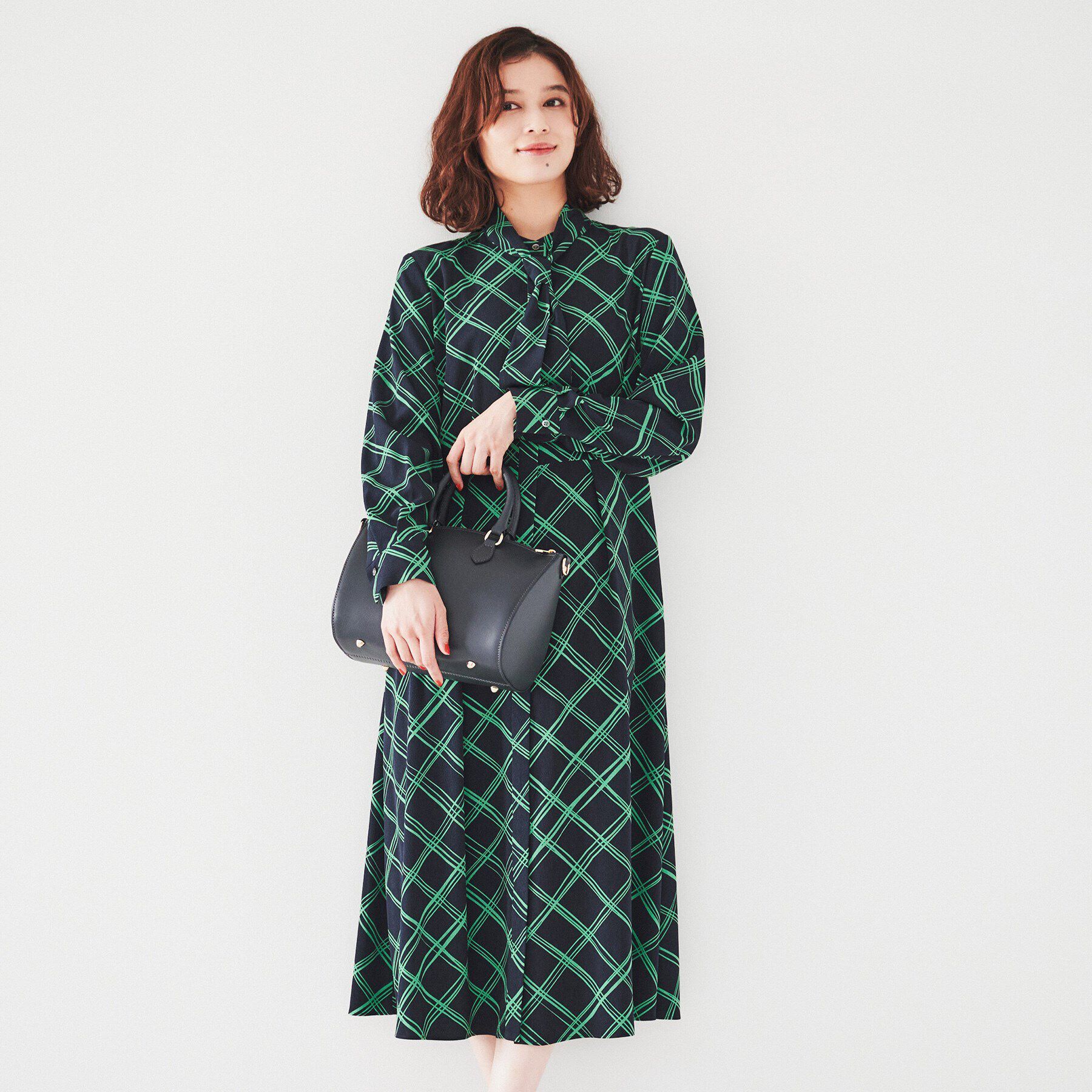 UNTITLED「【2WAY/きちんと感】チェック柄ボウタイワンピース」|ワンピース|