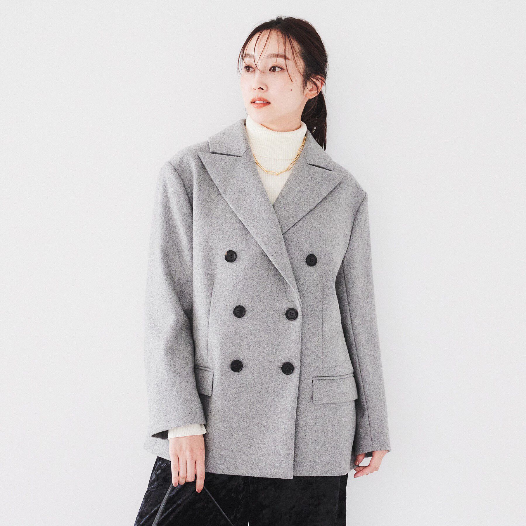 UNTITLED「【ミドル丈/日本製/イタリア素材】ウールメルトン ピーコート」|ピーコート|グレー(012)
