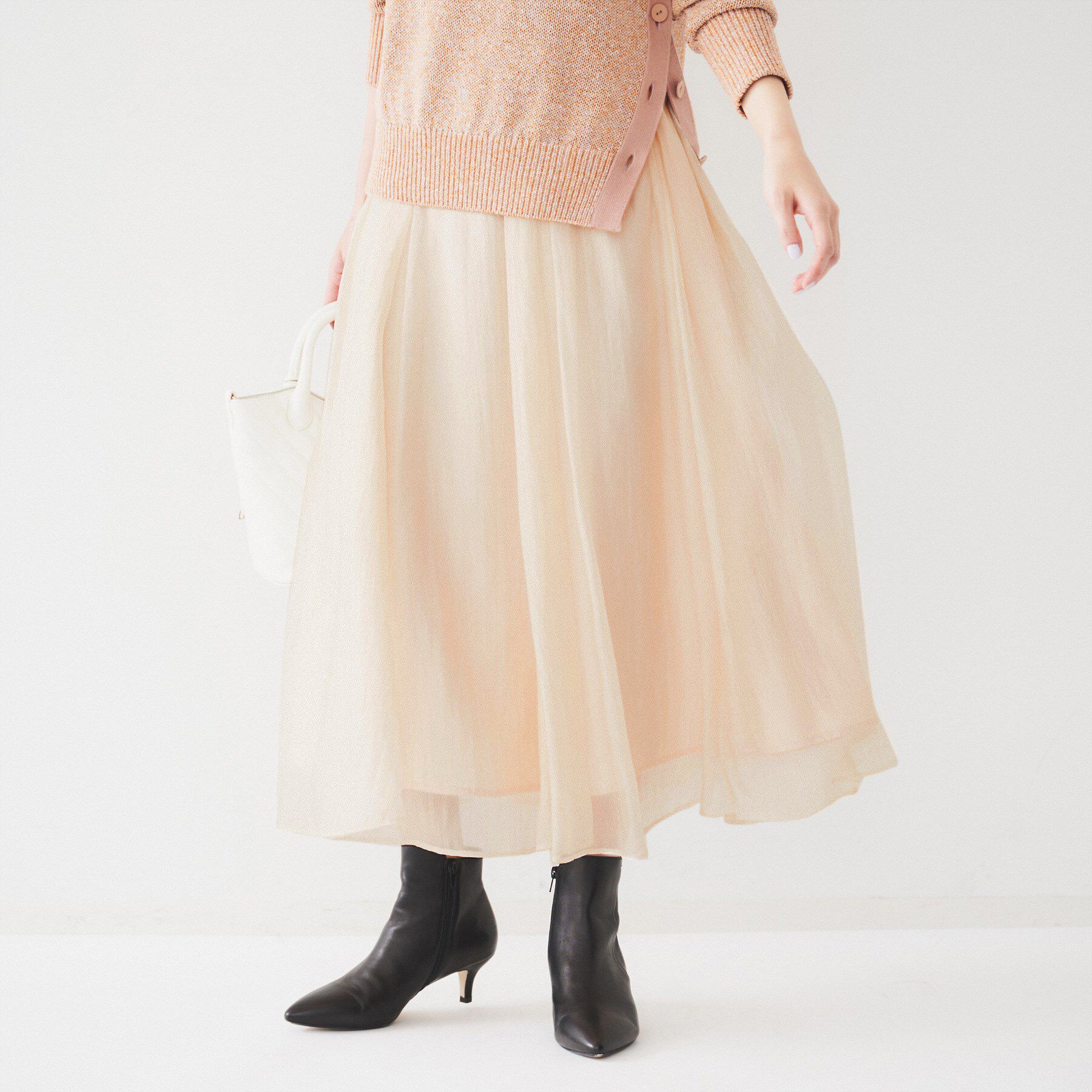 UNTITLED「【後ろウエストゴム/洗える】シアーローンロングスカート」|スカート|ライトベージュ(05