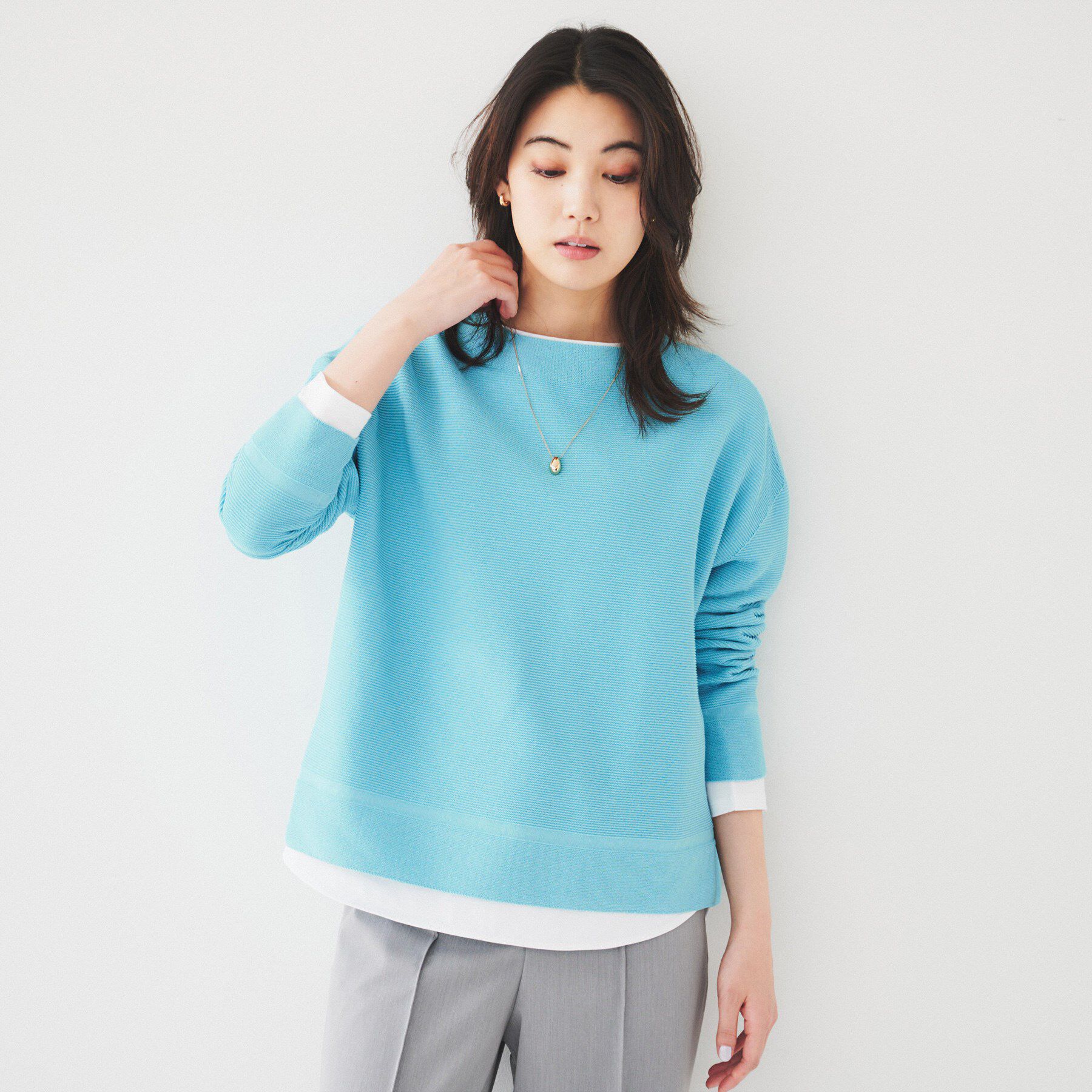 UNTITLED「【体型カバー/春素材】コットン混 ガーターニット」|ニット・セーター|