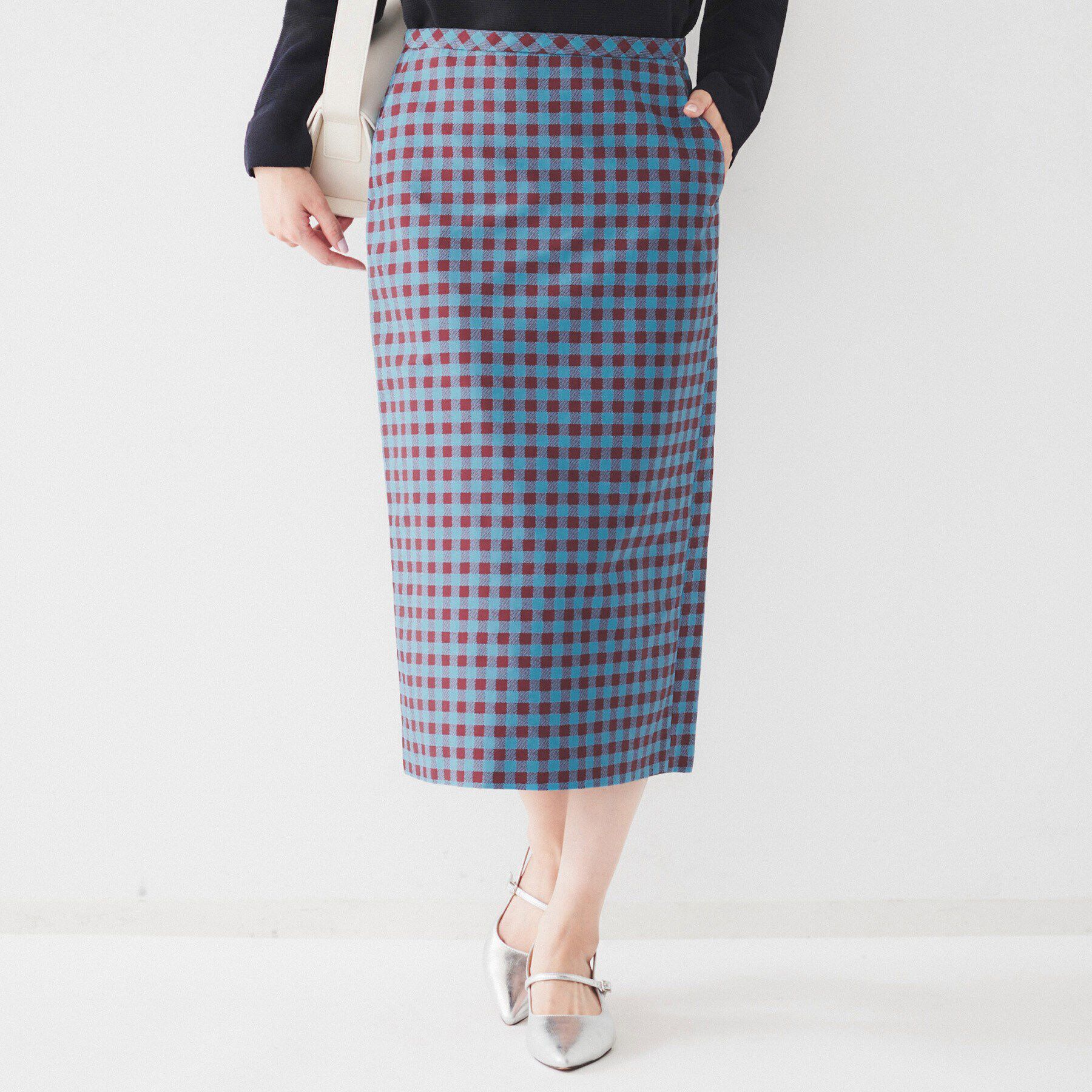 UNTITLED「【セットアップ可能】ギンガムチェック ペンシルスカート」|スカート|ブルー(292)