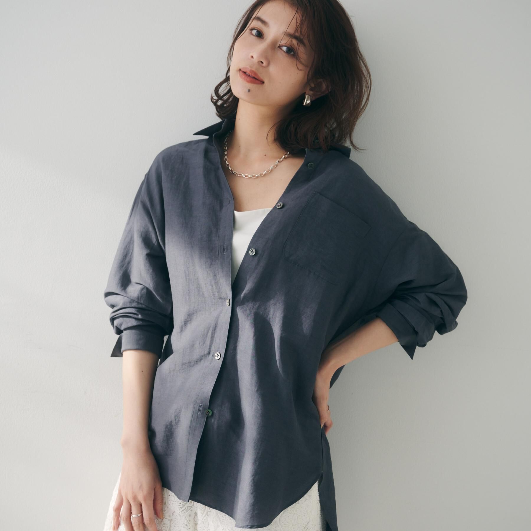 UNTITLED「【セットアップ可能/手洗い可】リネン混 ベーシックシャツ」|シャツ・ブラウス|