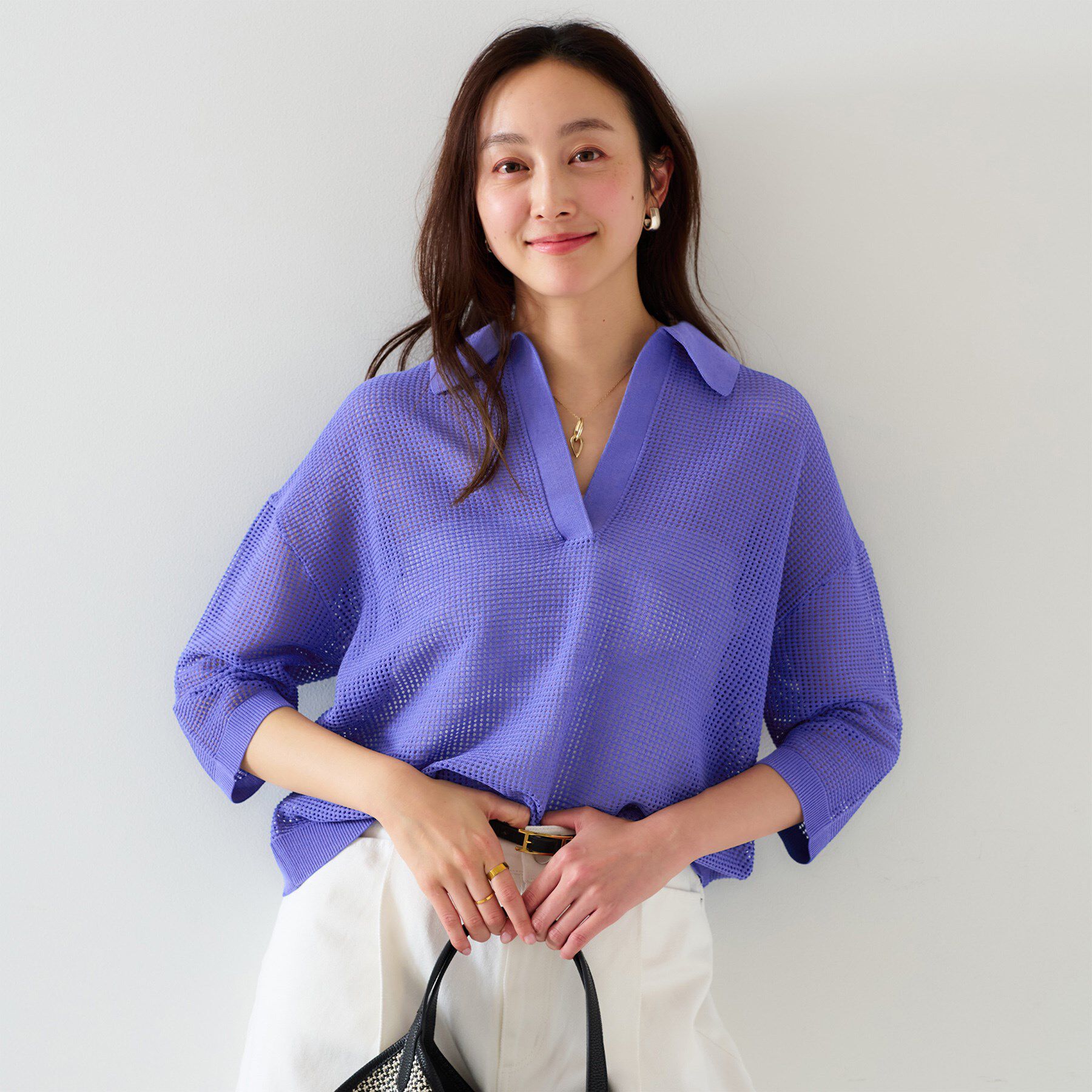 UNTITLED「【七分袖/春夏素材】メッシュ衿付きニット」|ニット・セーター|