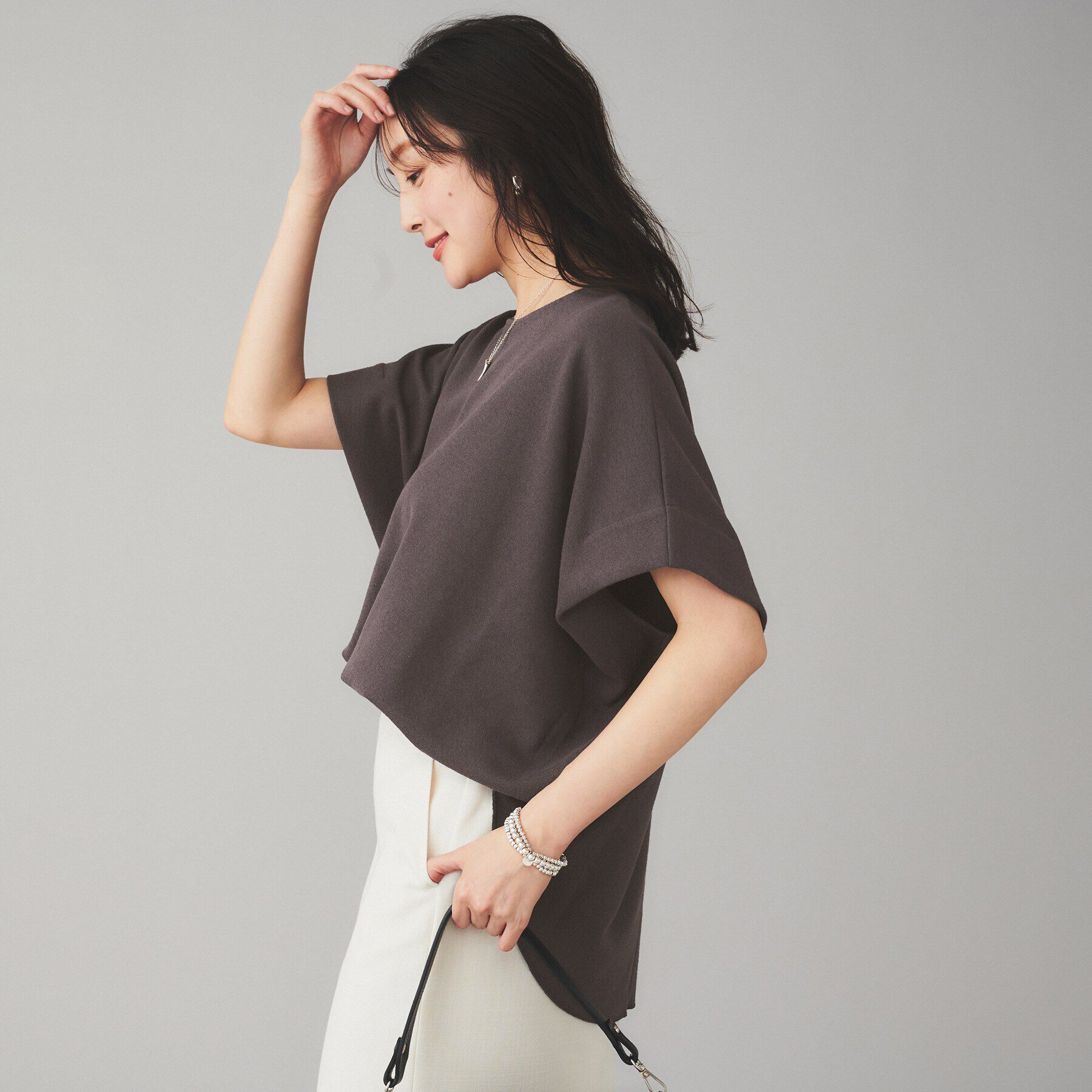 UNTITLED「【Munich】ダブルフェイスブークレータックショルダートップス」|Tシャツ・カットソー|