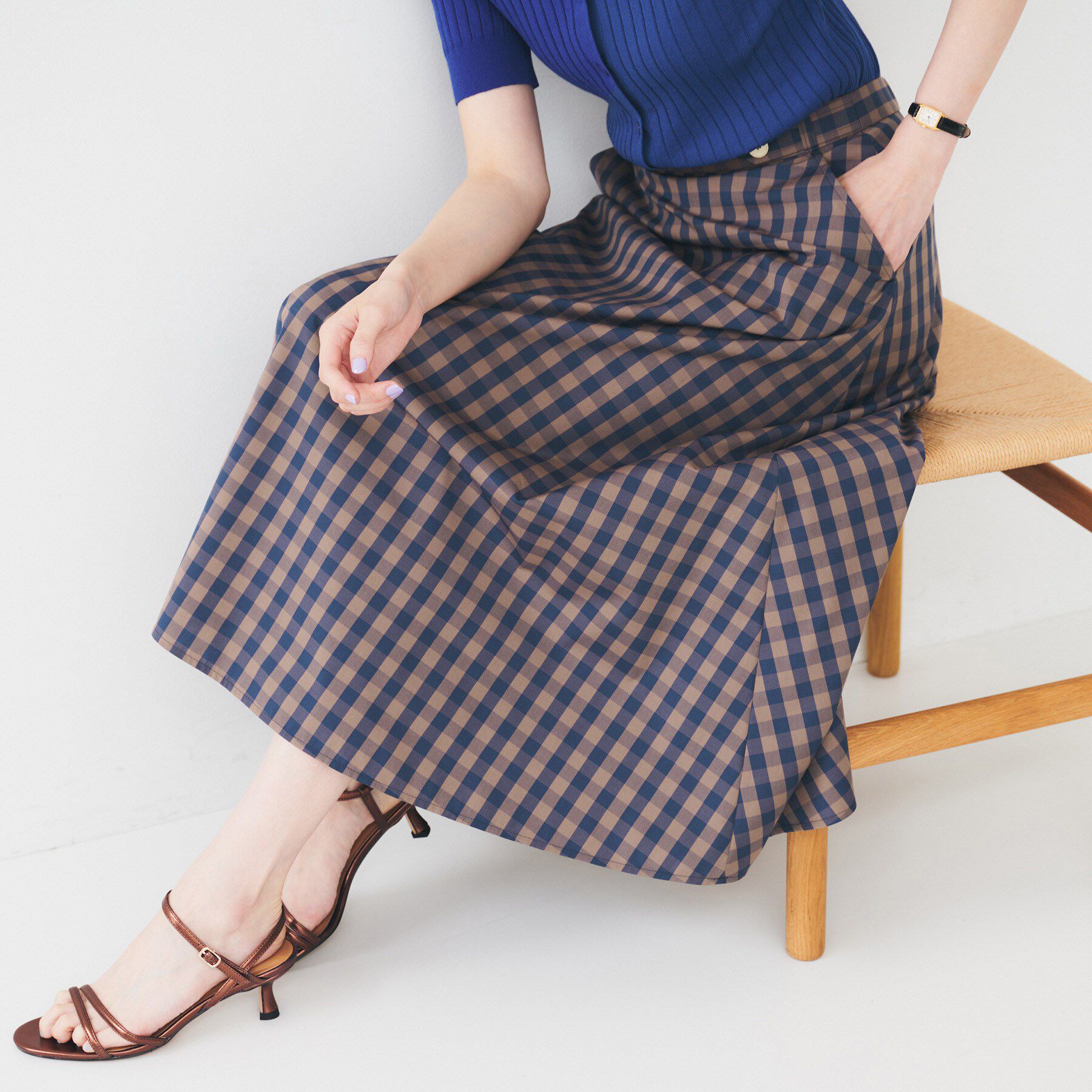 UNTITLED「【後ろウエストゴム/洗える】ギンガムチェックAラインスカート」|スカート|トープ(254)