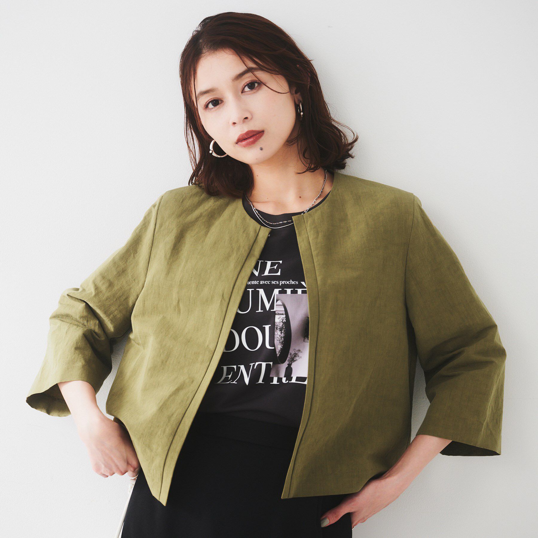 UNTITLED「【短丈/オンオフ/きれいめ】タイプライタージャケット」|ブルゾン・スタジャン|カーキ(027)