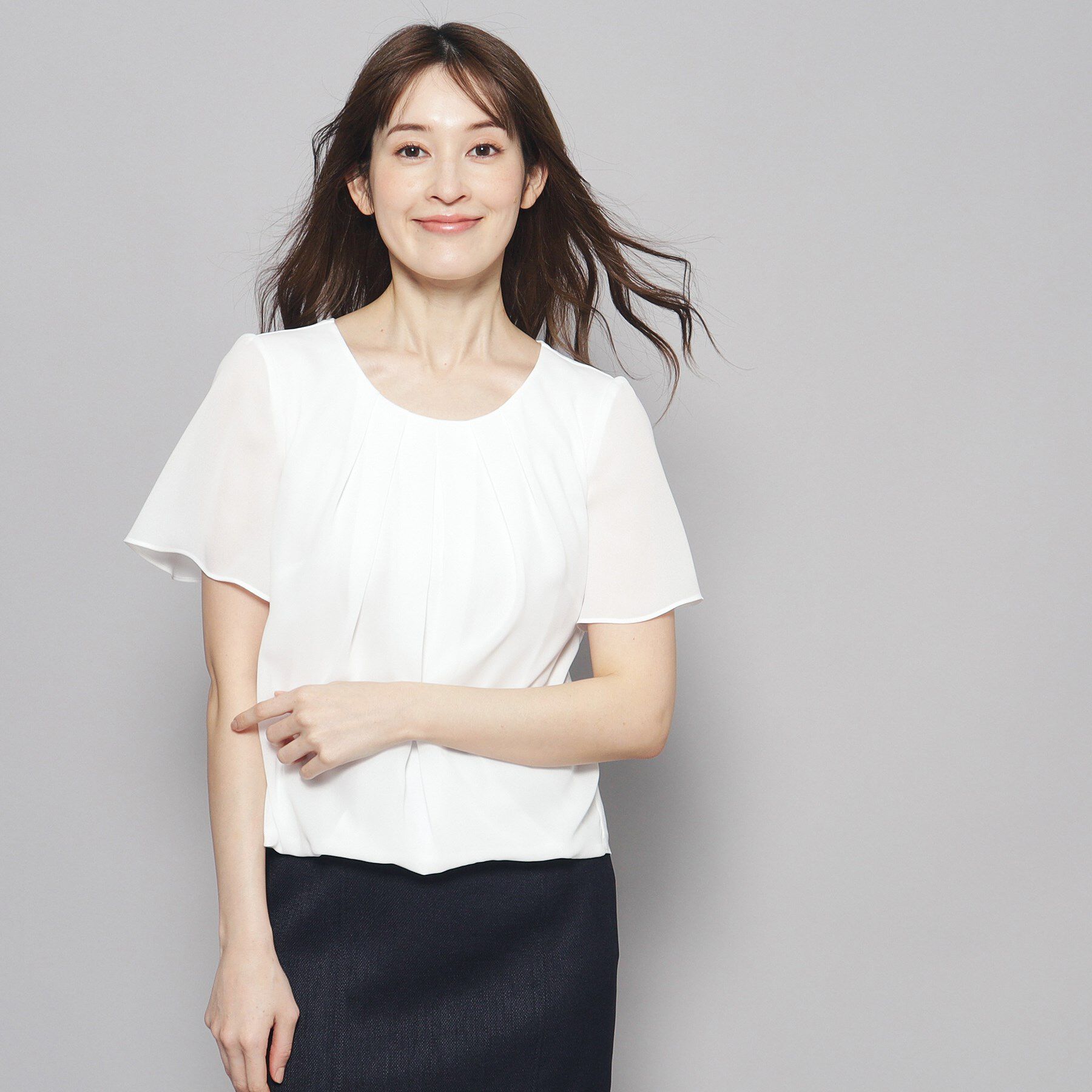 COUP DE CHANCE「【洗える／日本製】フロントタック半袖デザインブラウス」|シャツ・ブラウス|ホワイト(001)