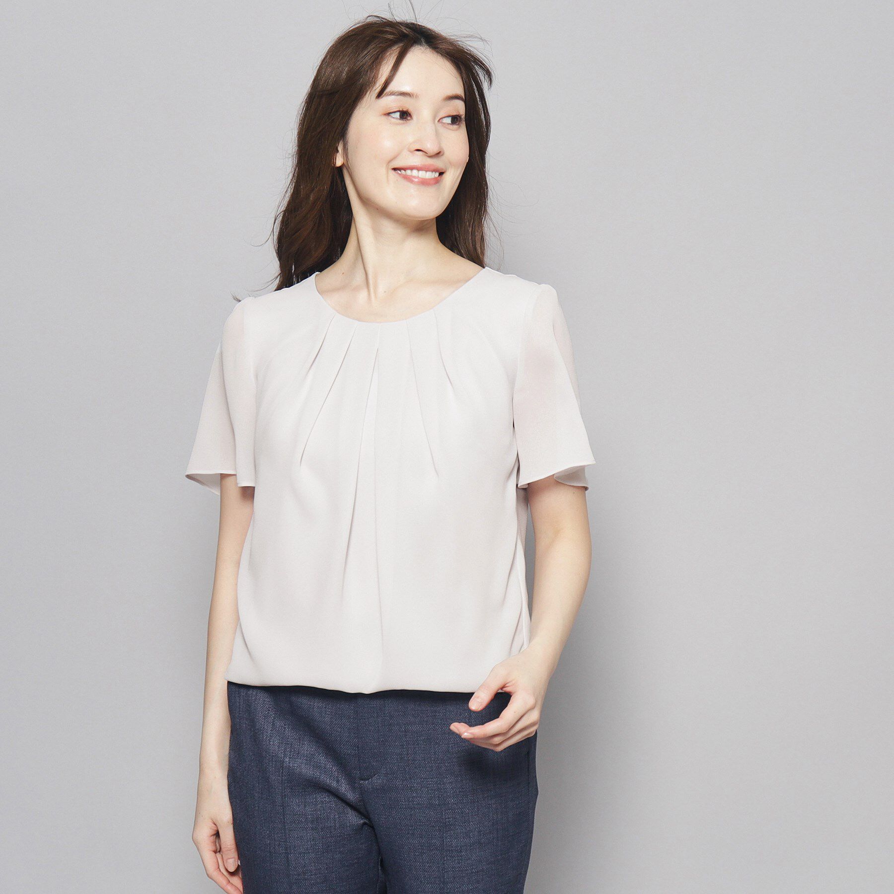 COUP DE CHANCE「【洗える／日本製】フロントタック半袖デザインブラウス」|シャツ・ブラウス|ライトグレー(011