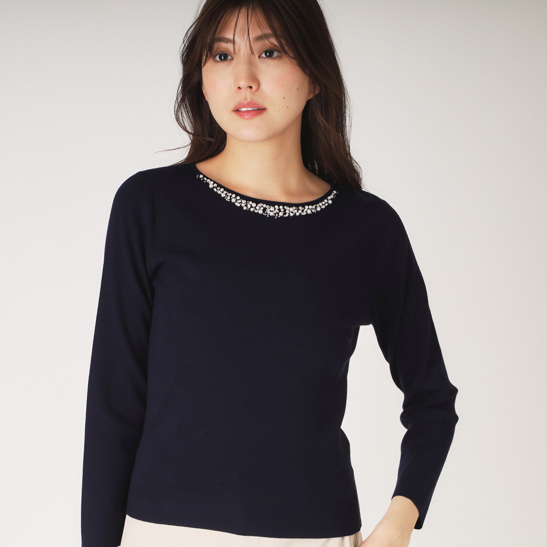 COUP DE CHANCE「【洗える】ビジューニットプルオーバー」|ニット・セーター|