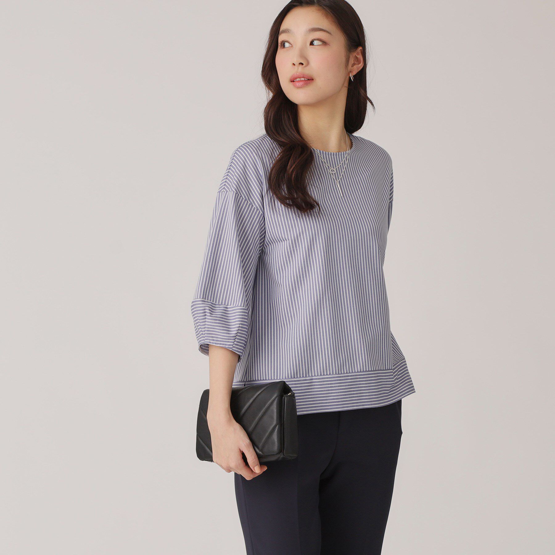 COUP DE CHANCE「【洗える／日本製／】ストライプ柄ジャージのトップス」|Tシャツ・カットソー|