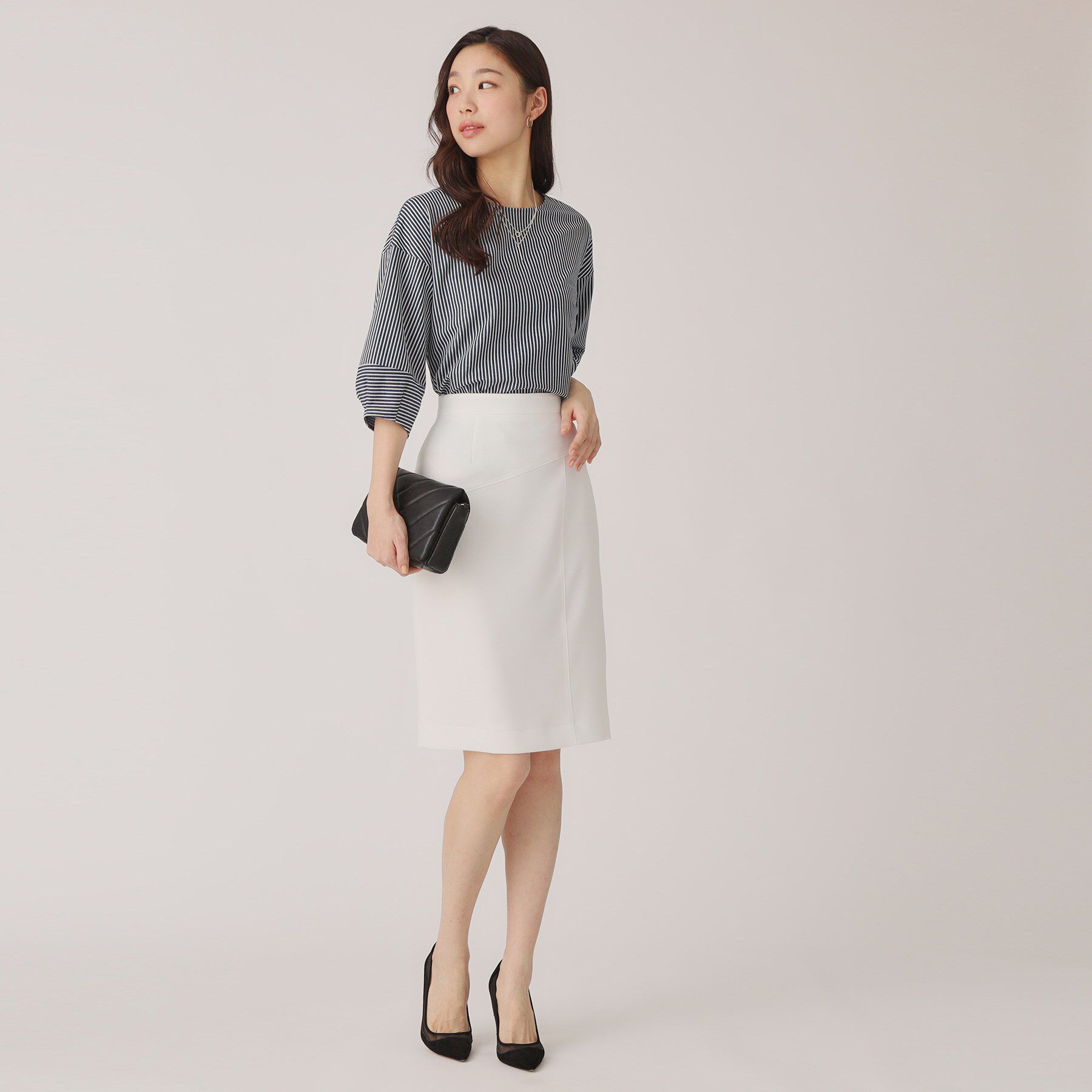 COUP DE CHANCE「【洗える／日本製／】ストライプ柄ジャージのトップス」|Tシャツ・カットソー|