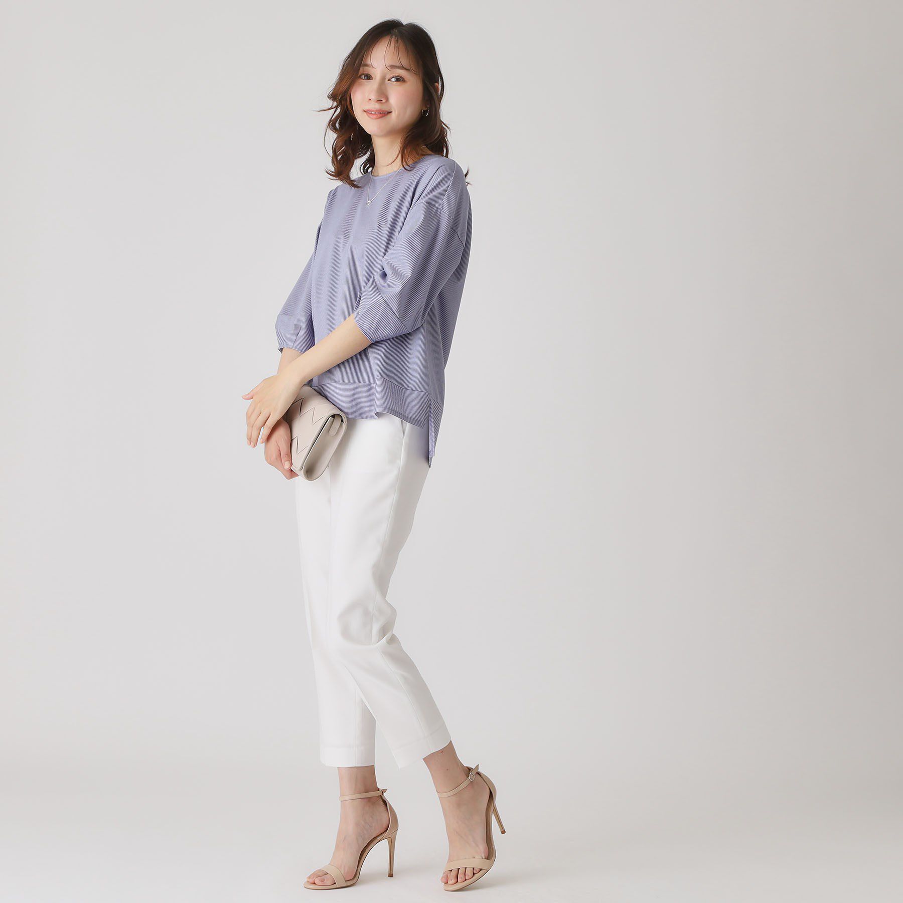 COUP DE CHANCE「【洗える／日本製／】ストライプ柄ジャージのトップス」|Tシャツ・カットソー|