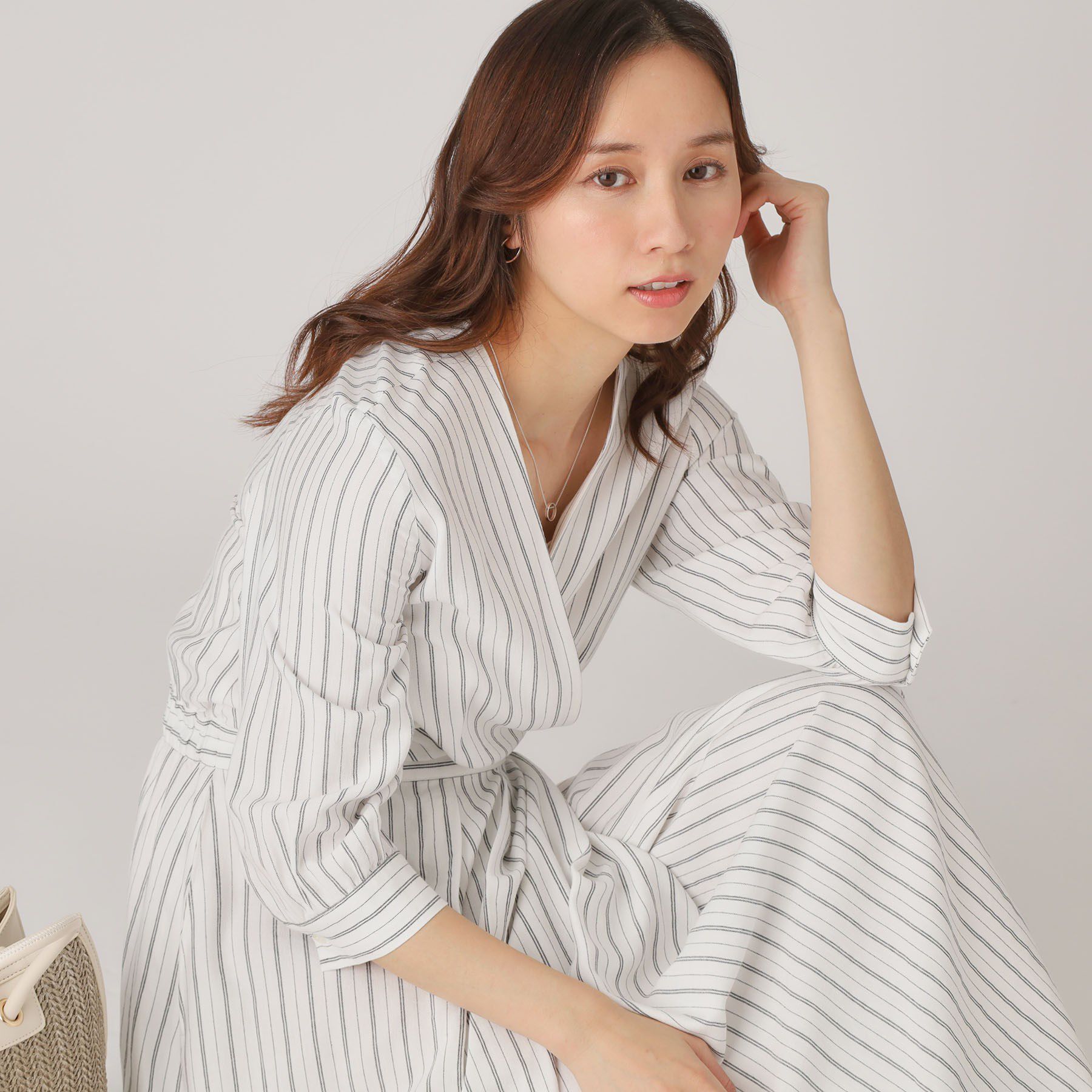 COUP DE CHANCE「【洗える】ストライプ柄 カシュクールワンピース」|ワンピース|ホワイト(301)