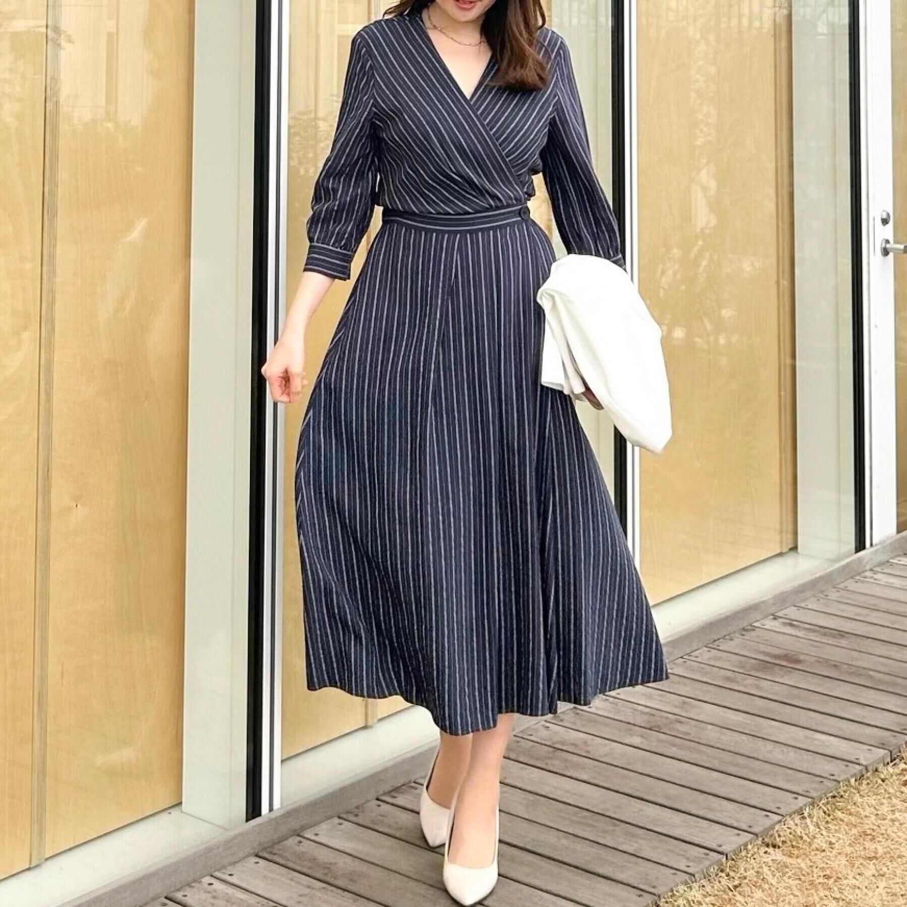 COUP DE CHANCE「【洗える】ストライプ柄 カシュクールワンピース」|ワンピース|