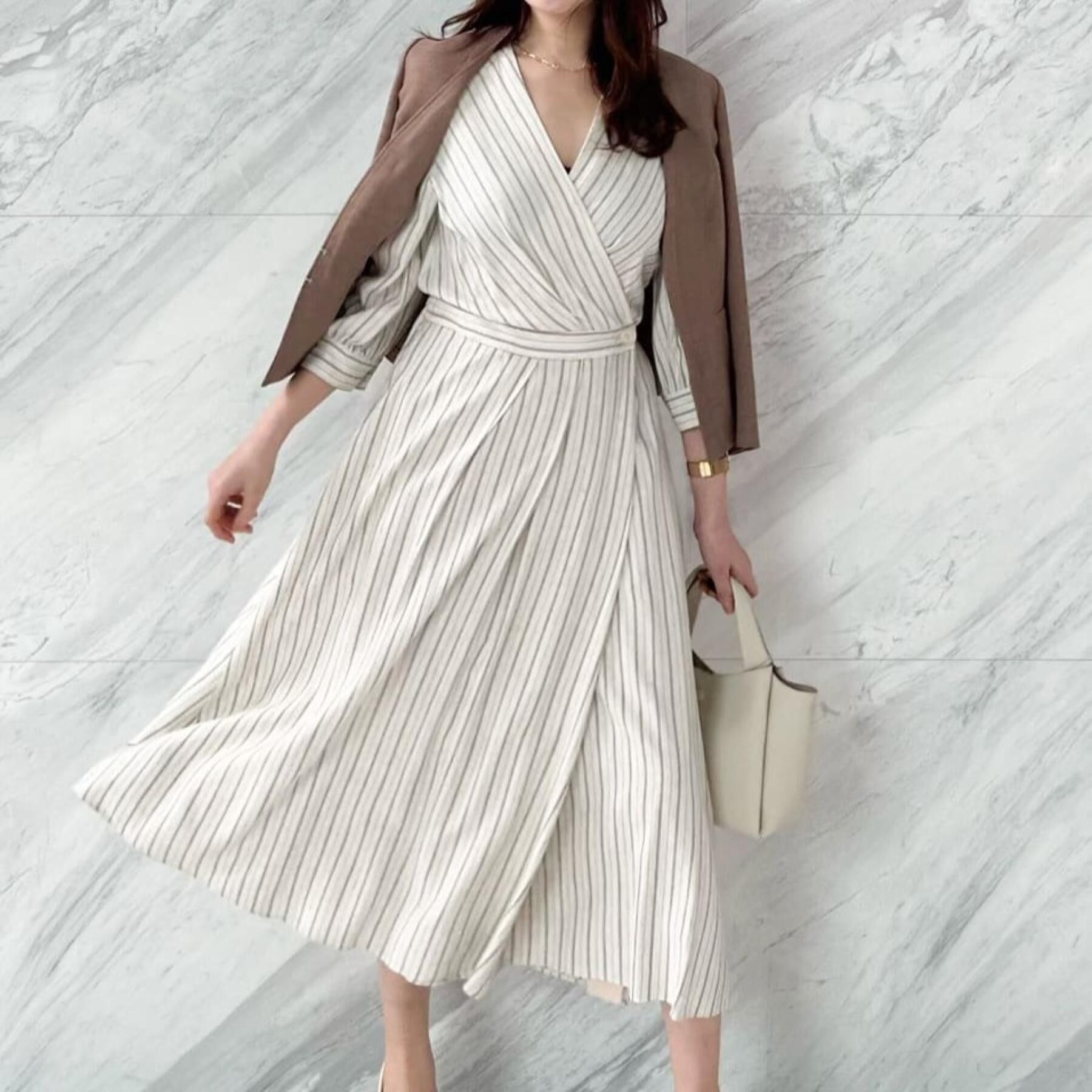 COUP DE CHANCE「【洗える】ストライプ柄 カシュクールワンピース」|ワンピース|