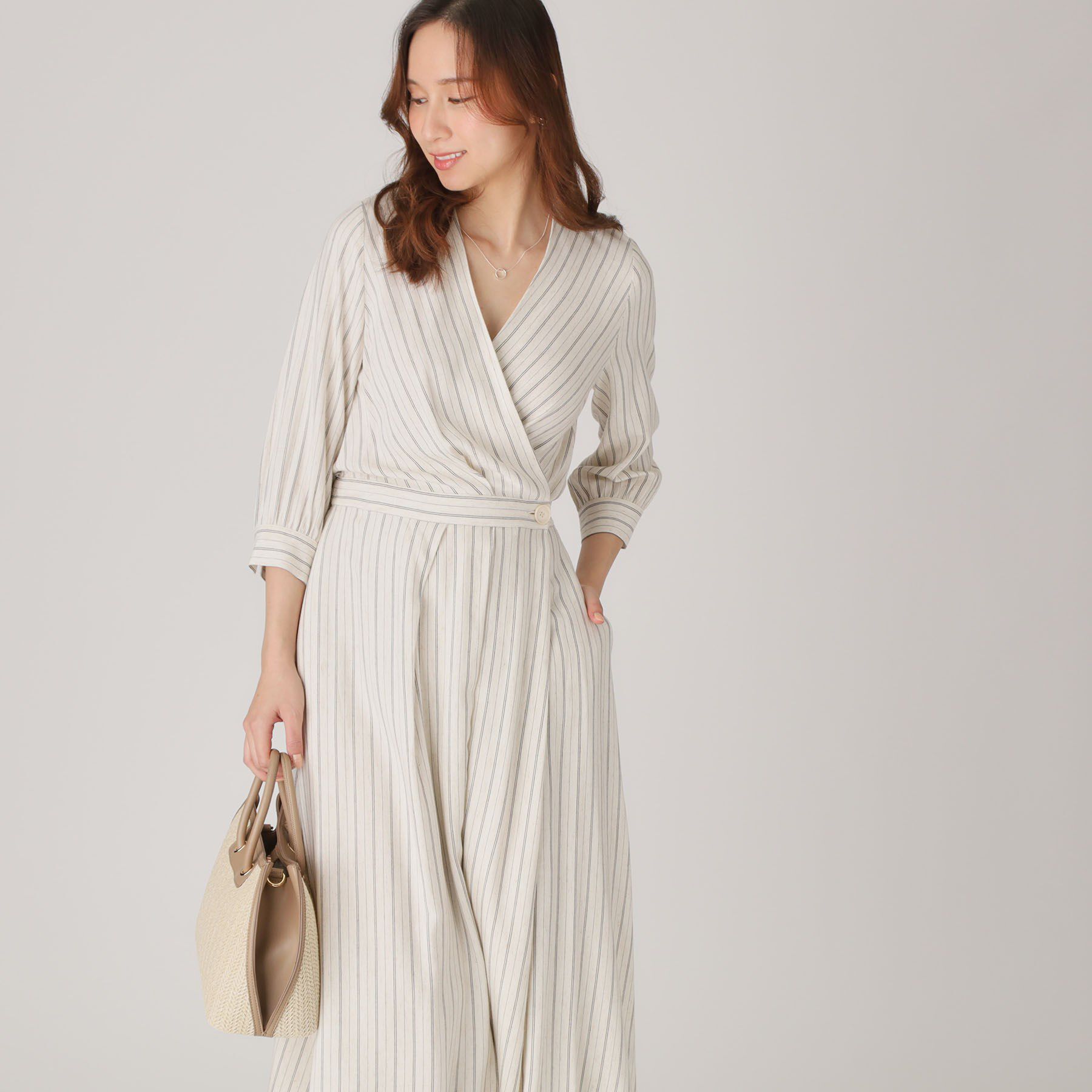 COUP DE CHANCE「【洗える】ストライプ柄 カシュクールワンピース」|ワンピース|