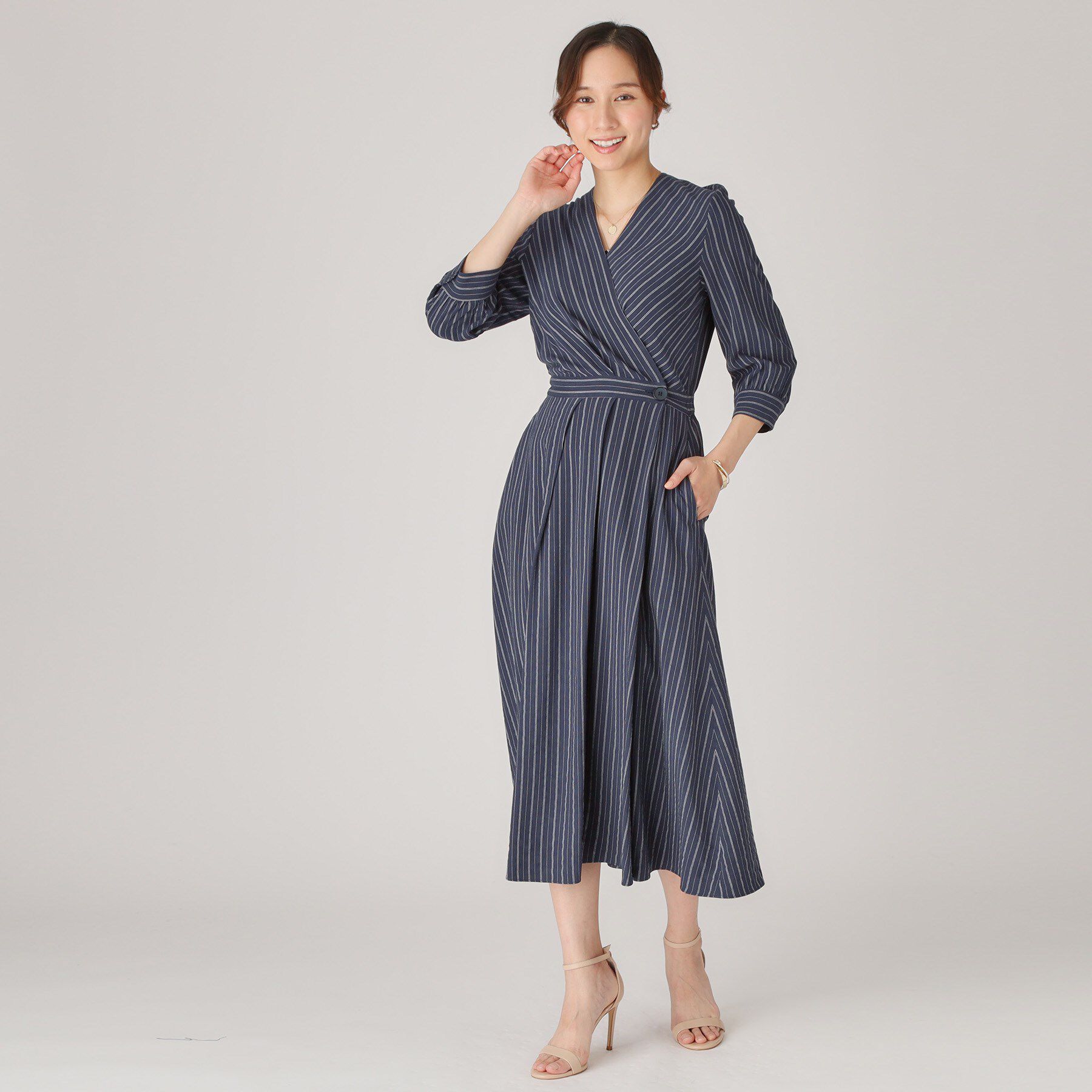 COUP DE CHANCE「【洗える】ストライプ柄 カシュクールワンピース」|ワンピース|