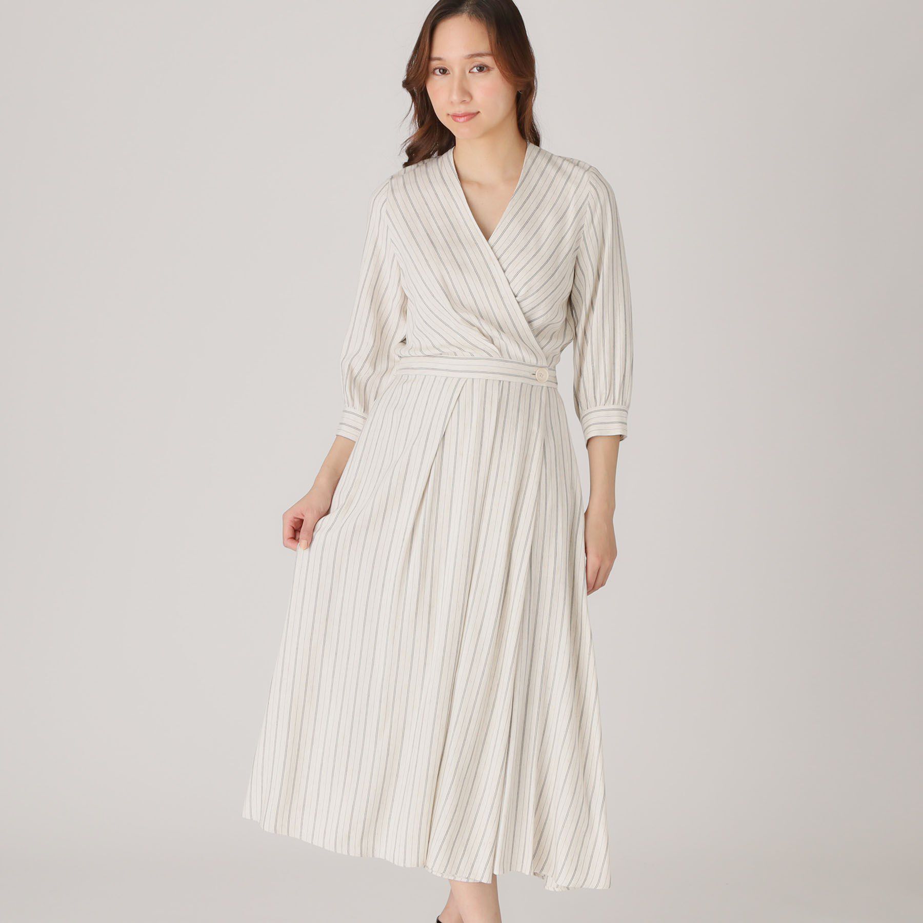 COUP DE CHANCE「【洗える】ストライプ柄 カシュクールワンピース」|ワンピース|