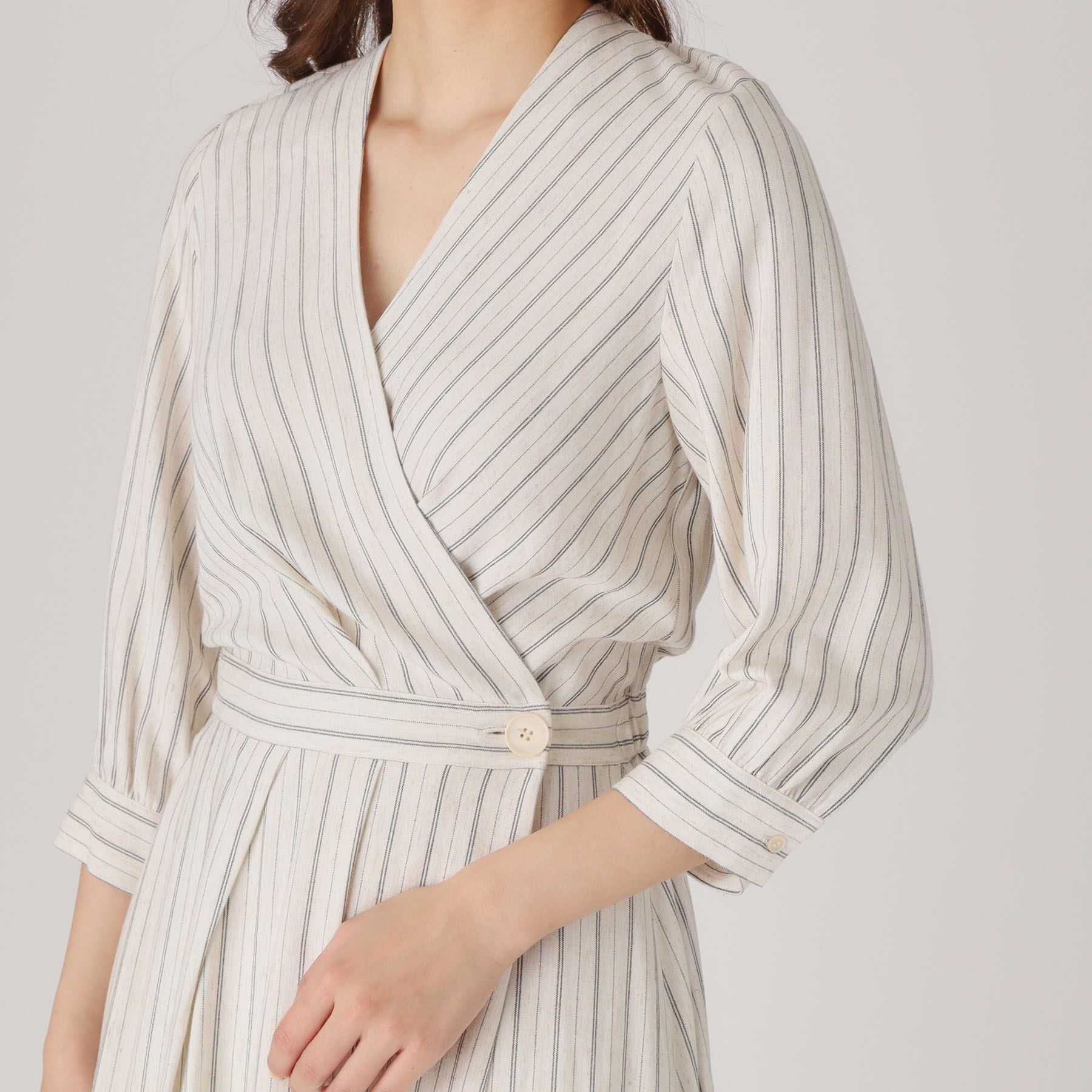 COUP DE CHANCE「【洗える】ストライプ柄 カシュクールワンピース」|ワンピース|