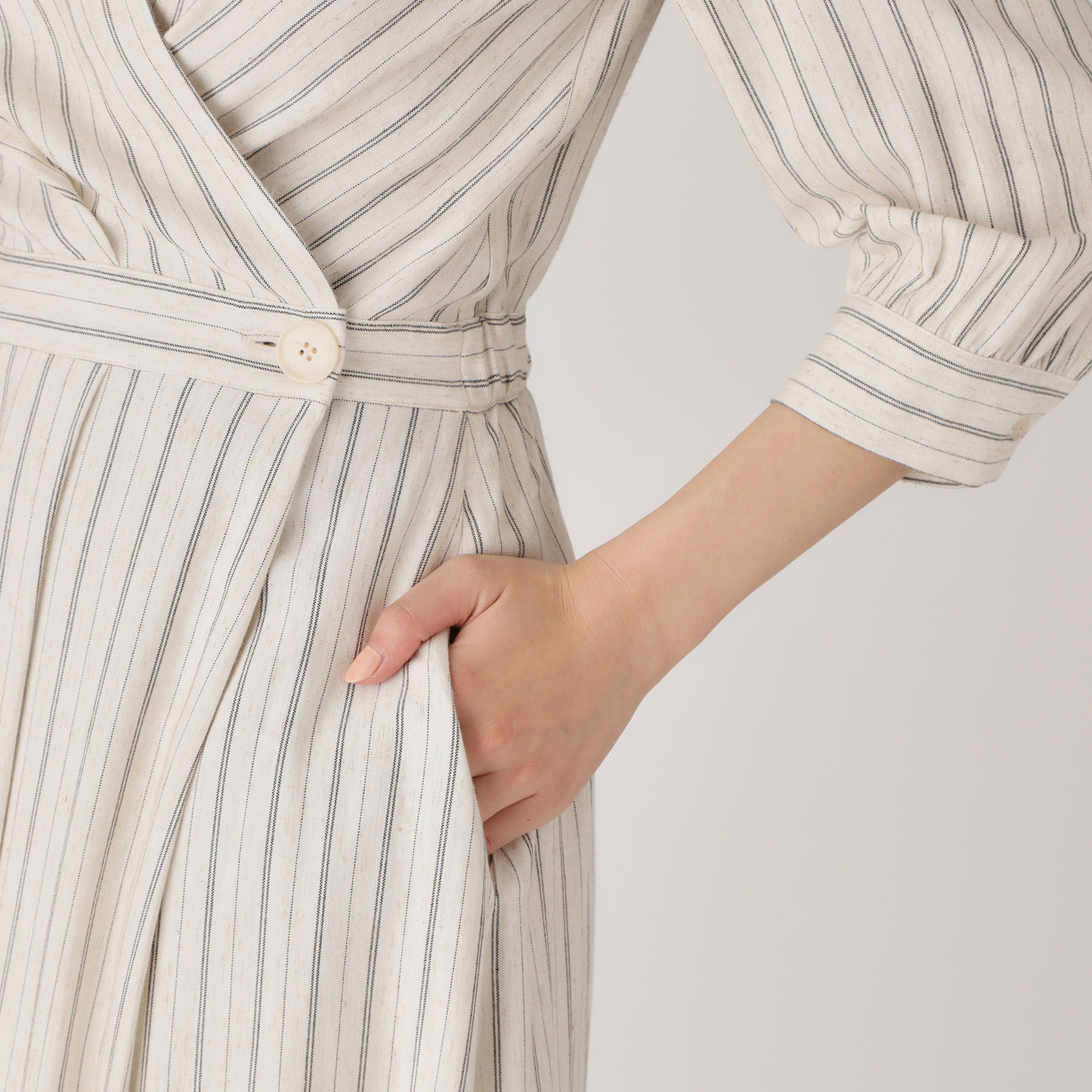 COUP DE CHANCE「【洗える】ストライプ柄 カシュクールワンピース」|ワンピース|